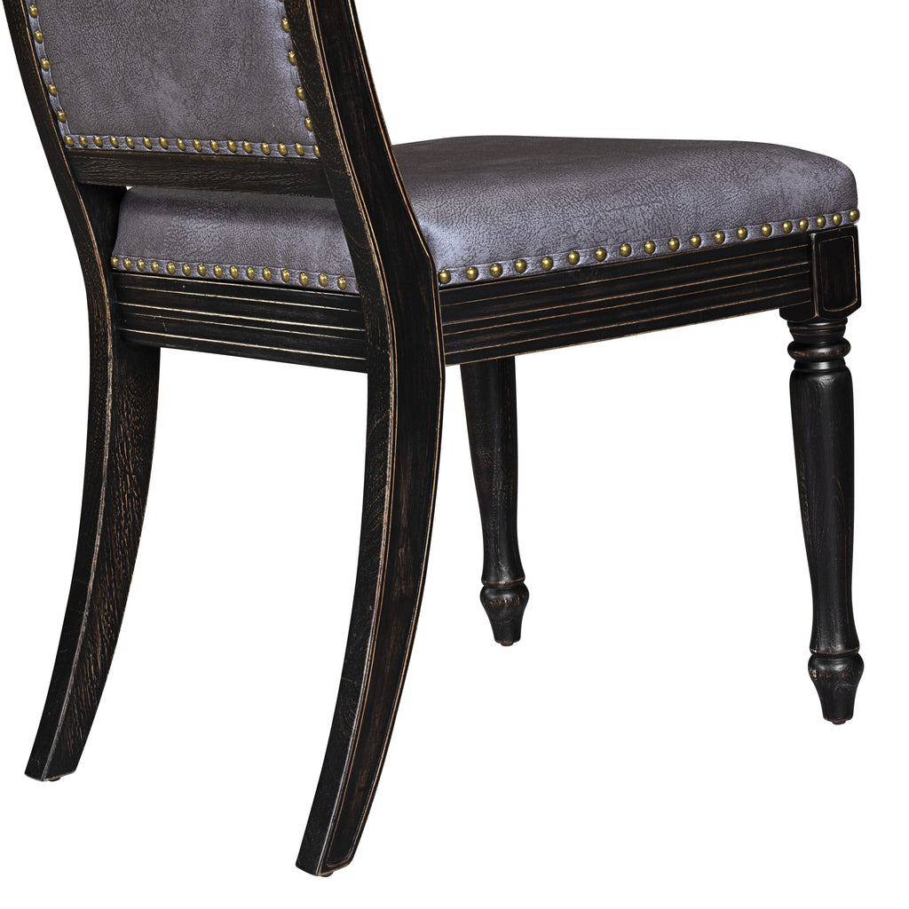 Luxe by East West Furniture - LEMA7-SBB-34 - 7-pc Dining Room Table Set consists of a Kitchen Table and 6 Dark Grey PU Leather Upholstered Chairs with Button Tufted Back - Sand Blasting Black Finish