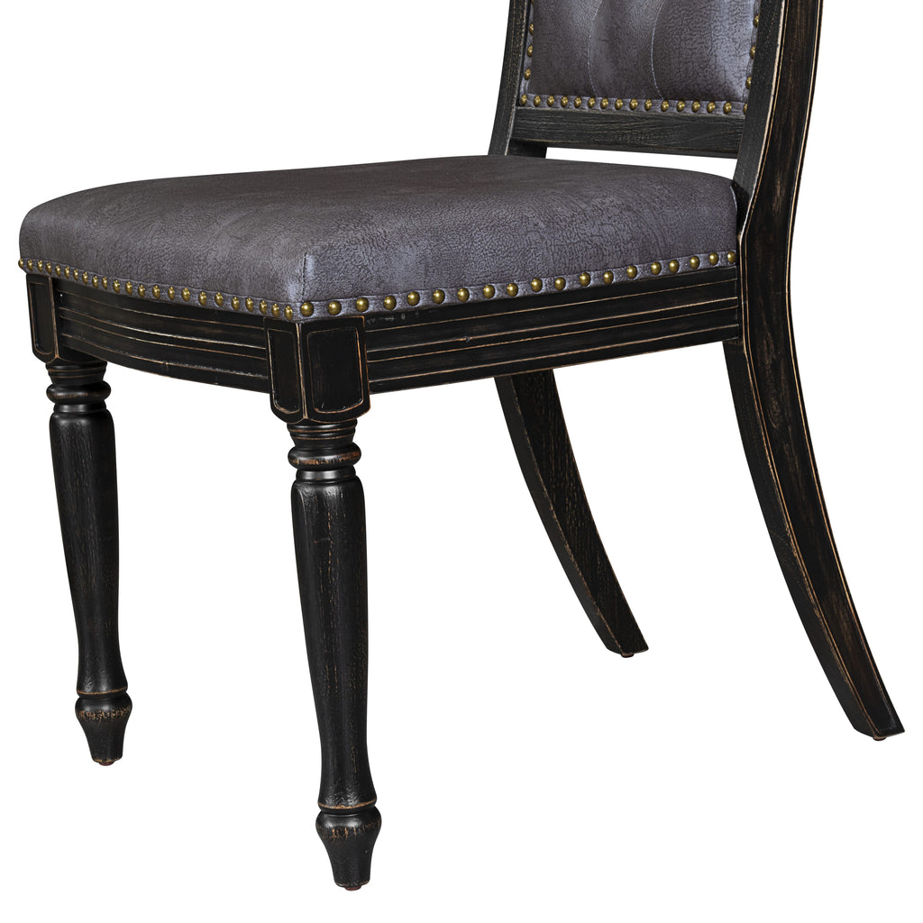 Luxe by East West Furniture - LEMA9-SBB-34 - 9-piece Dining Table Set consists of a Dining Table and 8 Dark Grey PU Leather Modern Dining Chairs with Button Tufted Back - Sand Blasting Black Finish