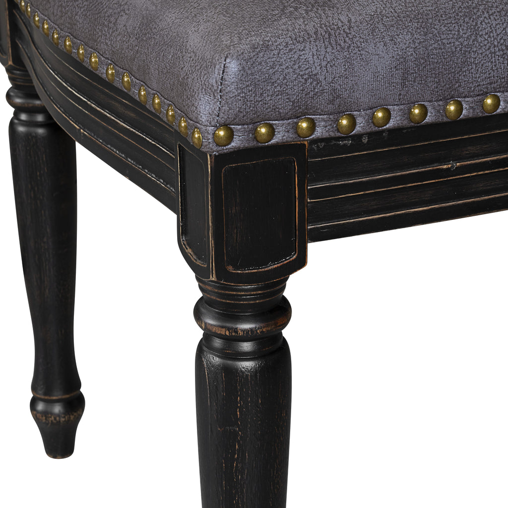Luxe by East West Furniture - LEMA7-SBB-34 - 7-pc Dining Room Table Set consists of a Kitchen Table and 6 Dark Grey PU Leather Upholstered Chairs with Button Tufted Back - Sand Blasting Black Finish