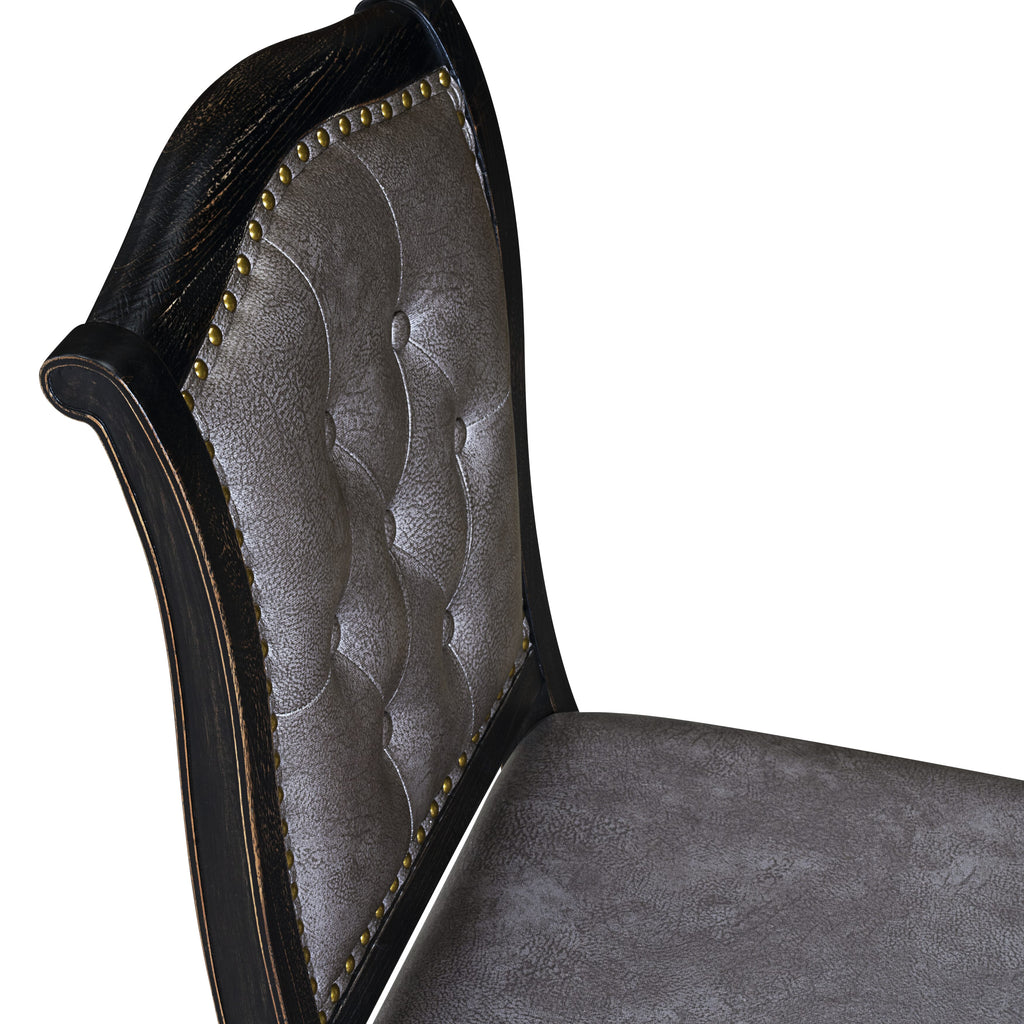 Luxe by East West Furniture - LEMA7-SBB-34 - 7-pc Dining Room Table Set consists of a Kitchen Table and 6 Dark Grey PU Leather Upholstered Chairs with Button Tufted Back - Sand Blasting Black Finish