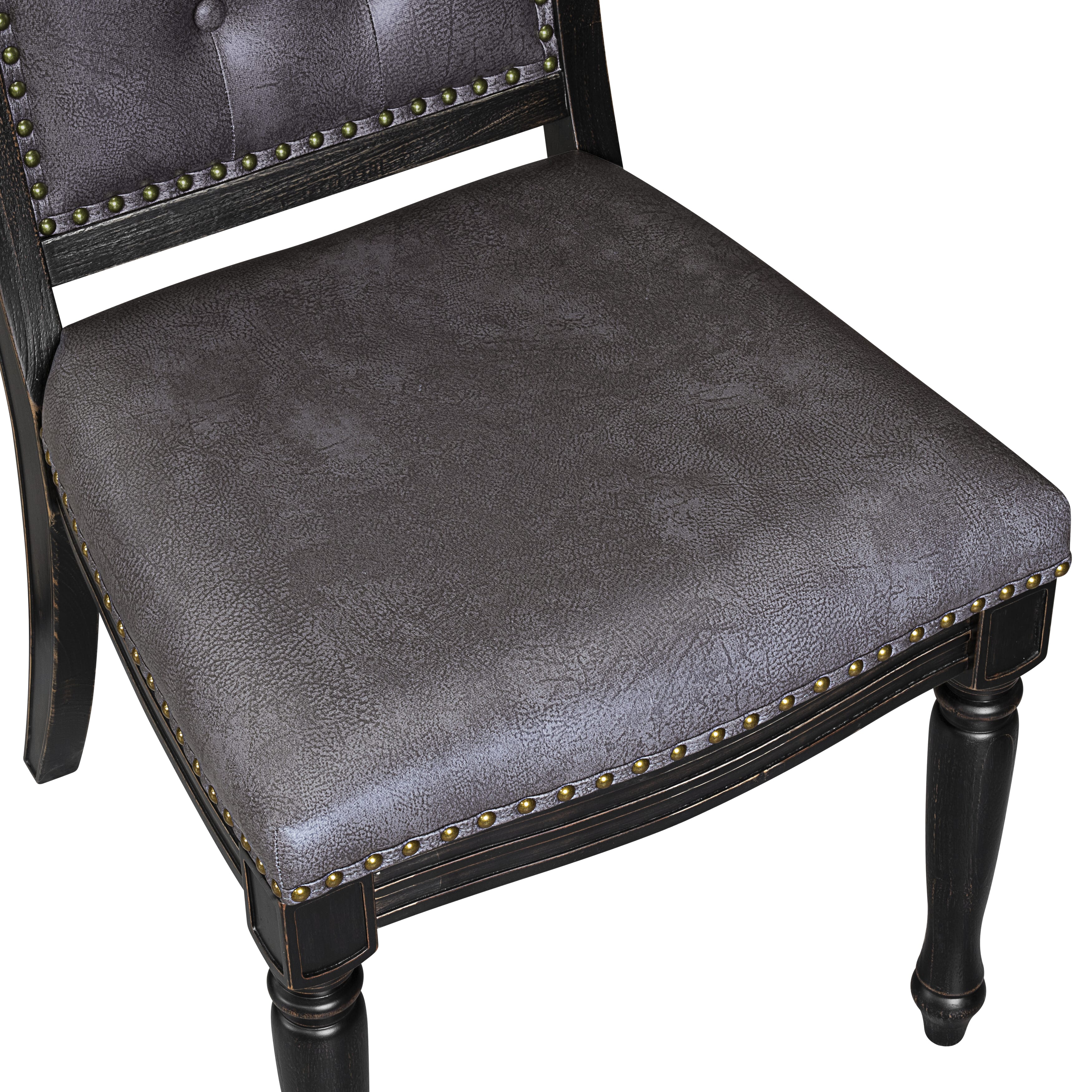 Luxe by East West Furniture - NKMA7-SBB-34 - 7-piece Mid Century Dining Table Set consists of a Dining Table and 6 Dark Grey PU Leather Chairs with Button Tufted Back - Sand Blasting Black Finish