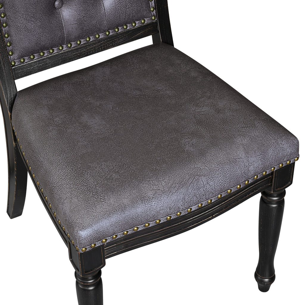 Luxe by East West Furniture - LEMA7-SBB-34 - 7-pc Dining Room Table Set consists of a Kitchen Table and 6 Dark Grey PU Leather Upholstered Chairs with Button Tufted Back - Sand Blasting Black Finish