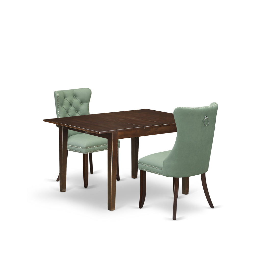 East West Furniture MLDA3-MAH-22 3 Piece Dining Set Includes a Rectangle Kitchen Table with Removable leaf and 2 Upholstered Chairs, 36x54 Inch, Mahogany