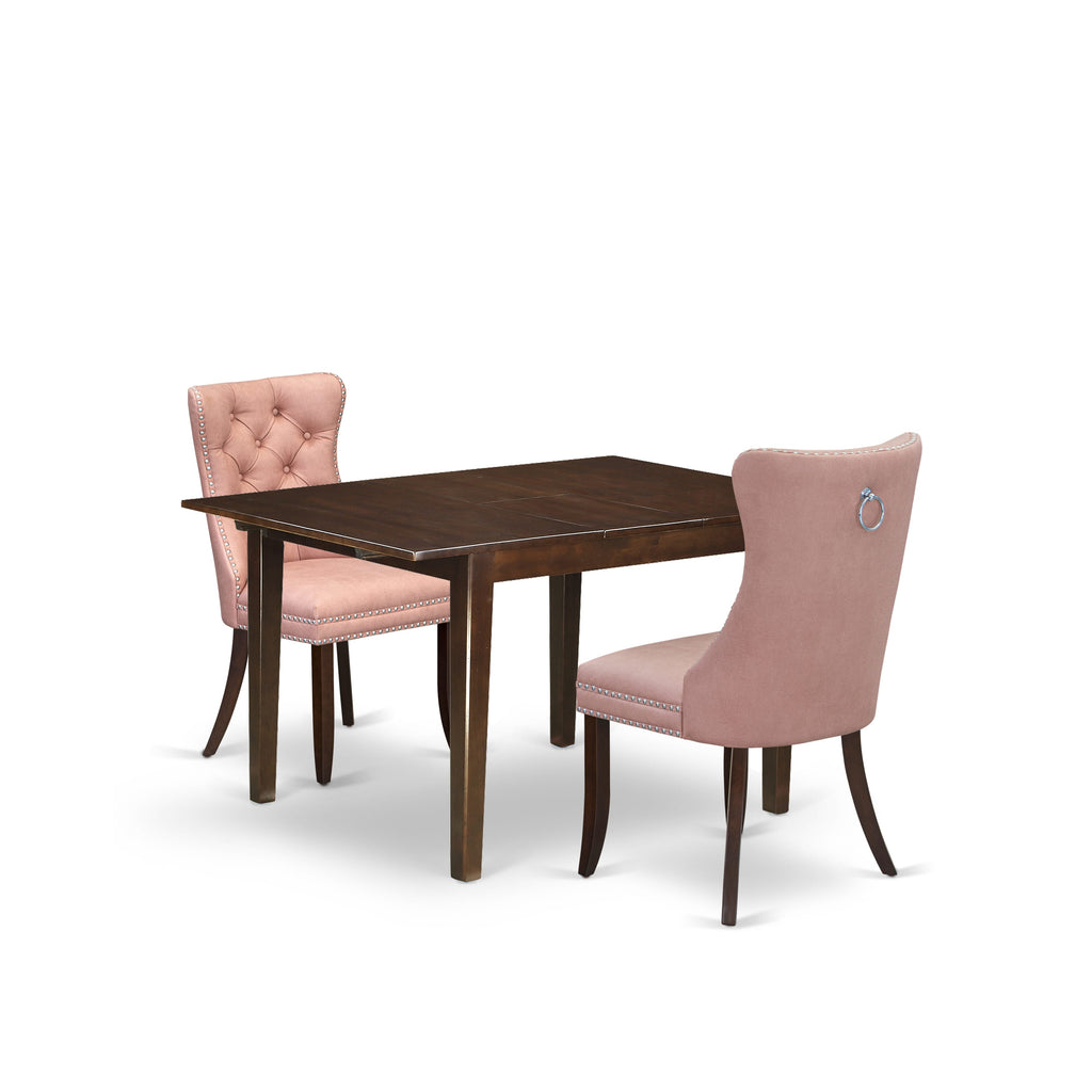 East West Furniture MLDA3-MAH-23 3 Piece Dining Set Consists of a Rectangle Kitchen Table with Removable leaf and 2 Upholstered Chairs, 36x54 Inch, Mahogany