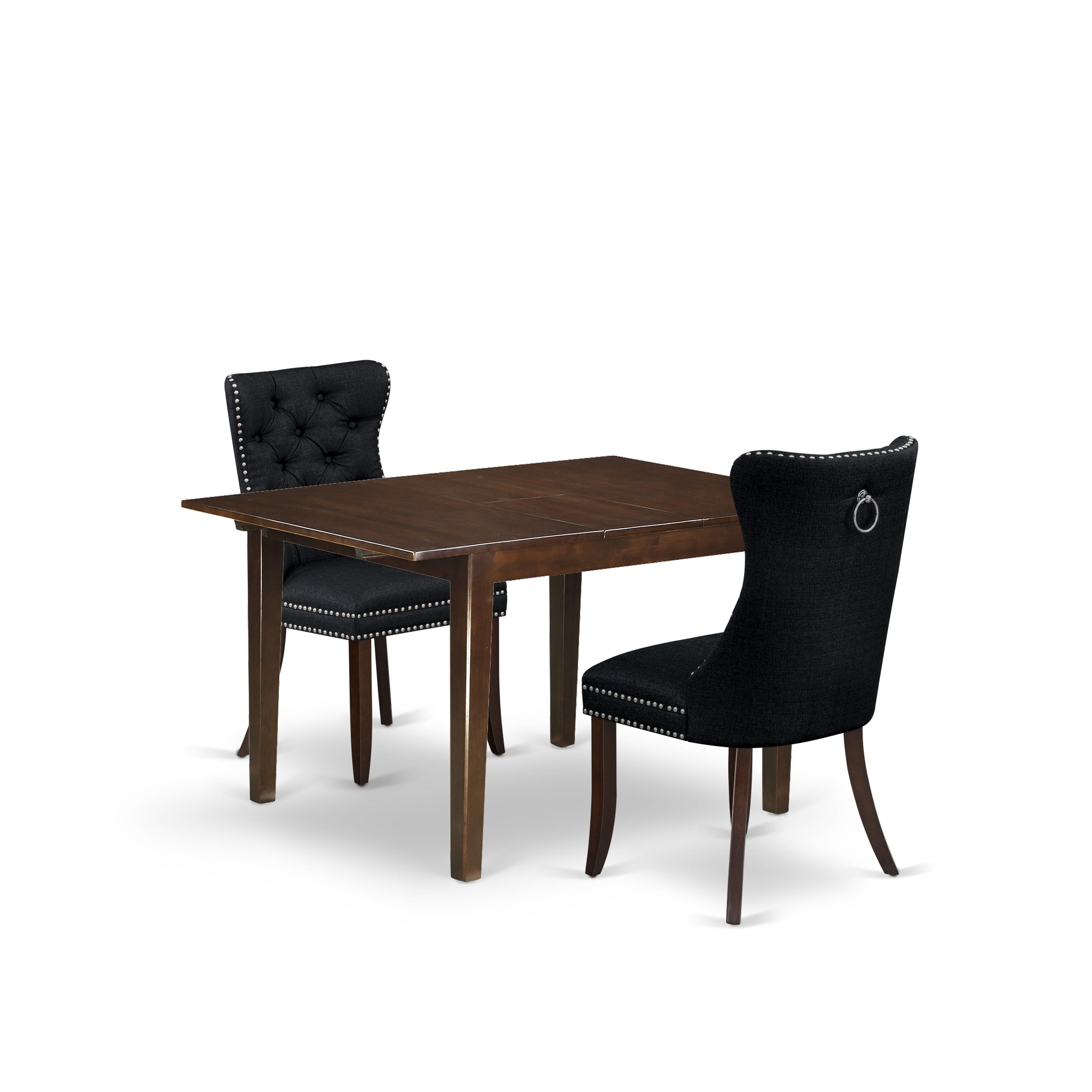 East West Furniture MLDA3-MAH-24 3 Piece Dining Set Includes a Rectangle Solid Wood Table with Removable leaf and 2 Upholstered Chairs, 36x54 Inch, Mahogany