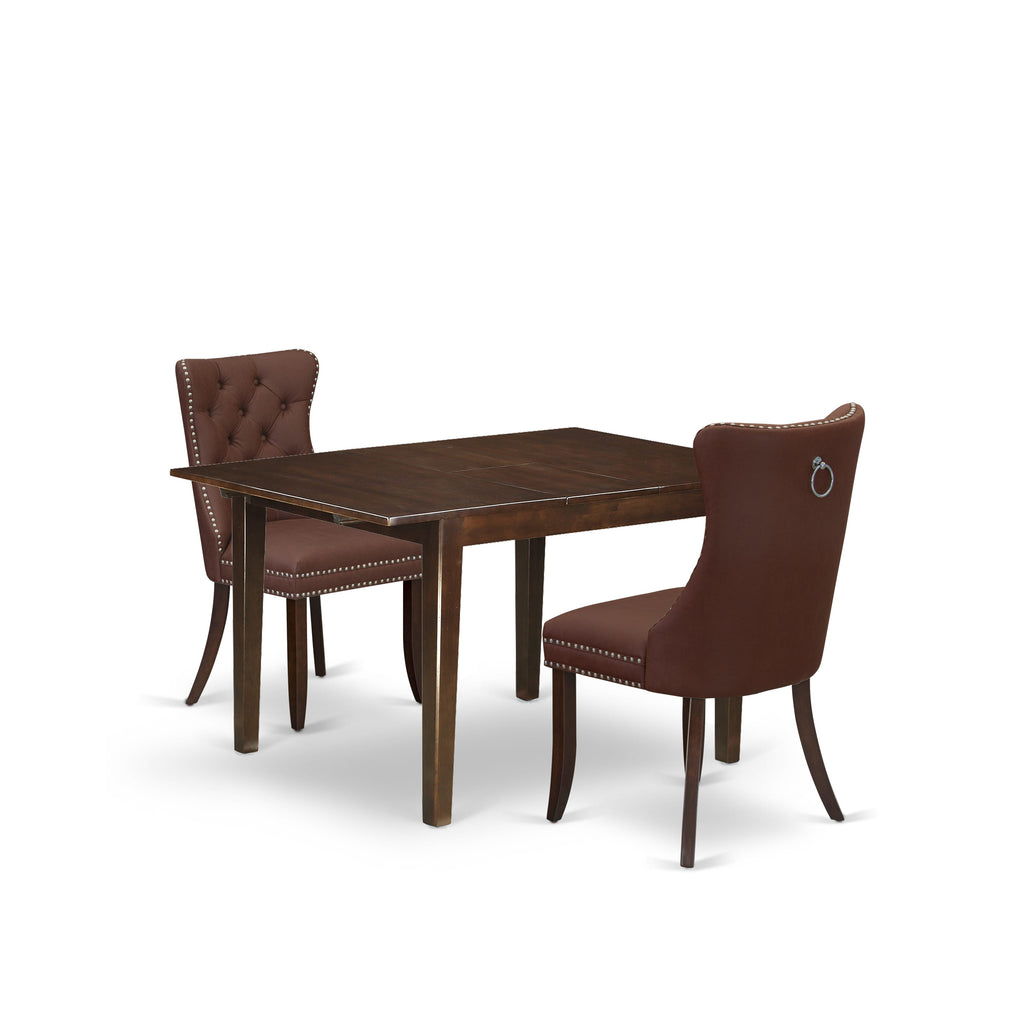 East West Furniture MLDA3-MAH-26 3 Piece Kitchen Set Consists of a Rectangle Dining Table with Removable leaf and 2 Upholstered Chairs, 36x54 Inch, Mahogany