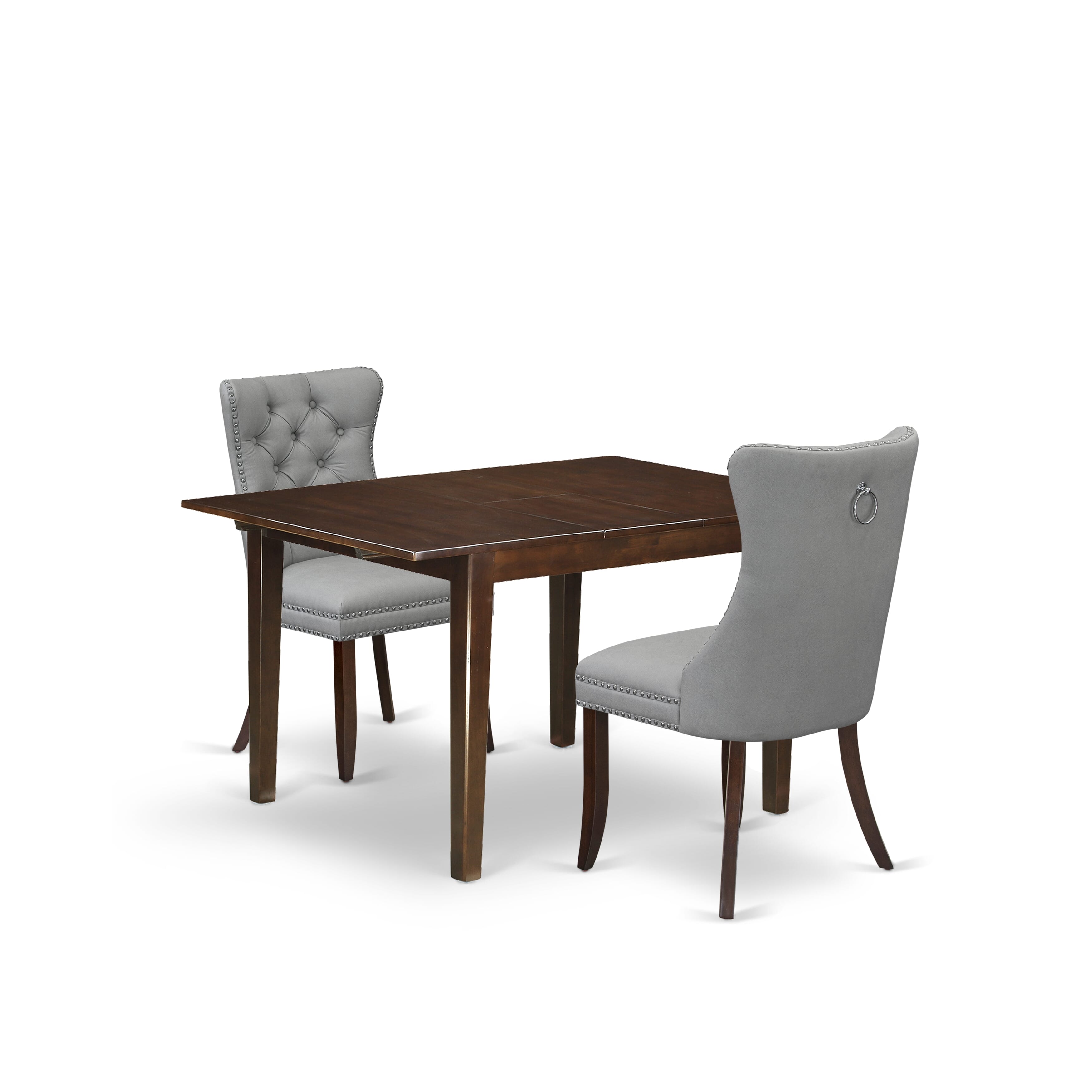 East West Furniture MLDA3-MAH-27 3 Piece Kitchen Table Set Includes a Rectangle Dining Table with Removable leaf and 2 Upholstered Chairs, 36x54 Inch, Mahogany