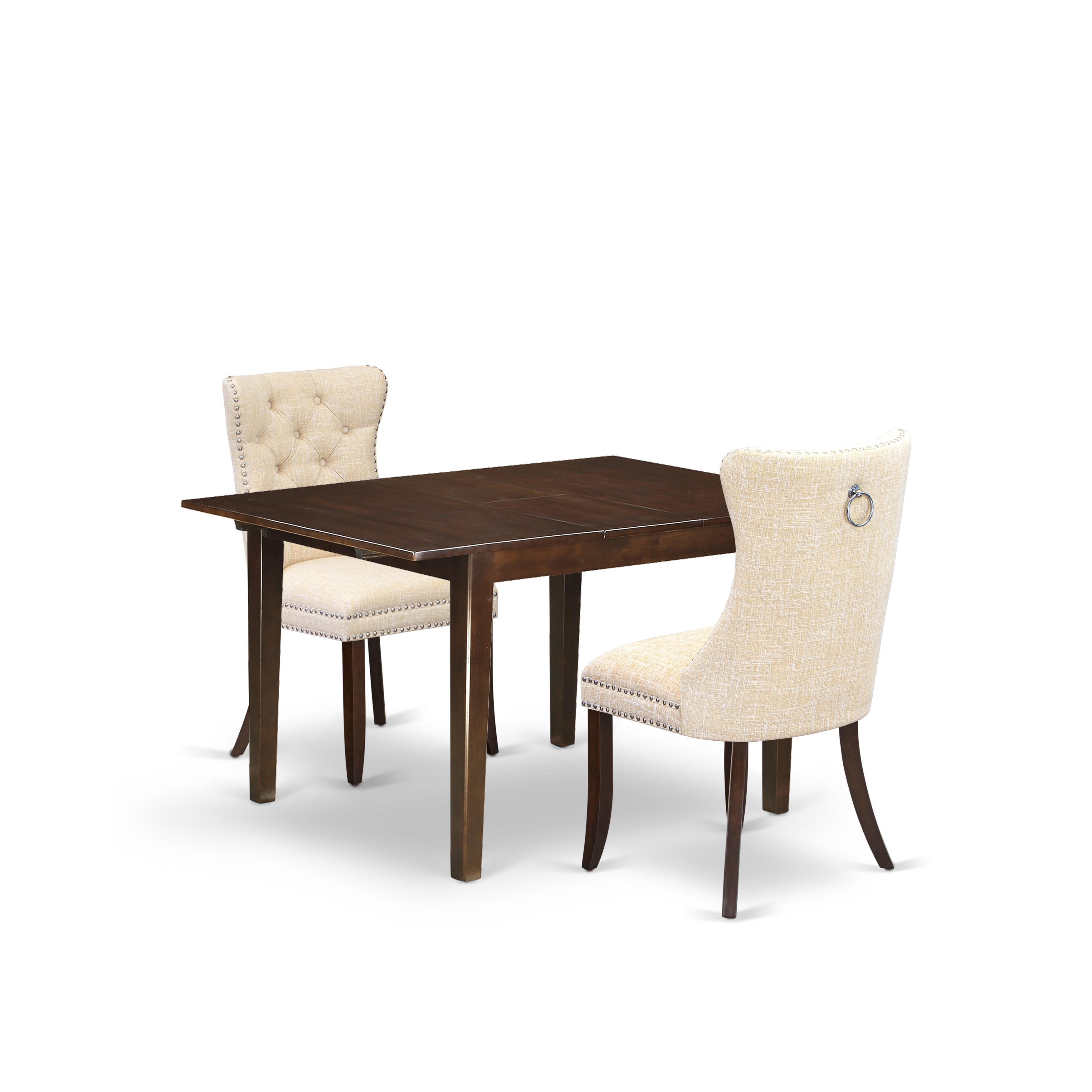 East West Furniture MLDA3-MAH-32 3 Piece Kitchen Table Set Contains a Rectangle Dining Table with Removable leaf and 2 Padded Chairs, 36x54 Inch, Mahogany