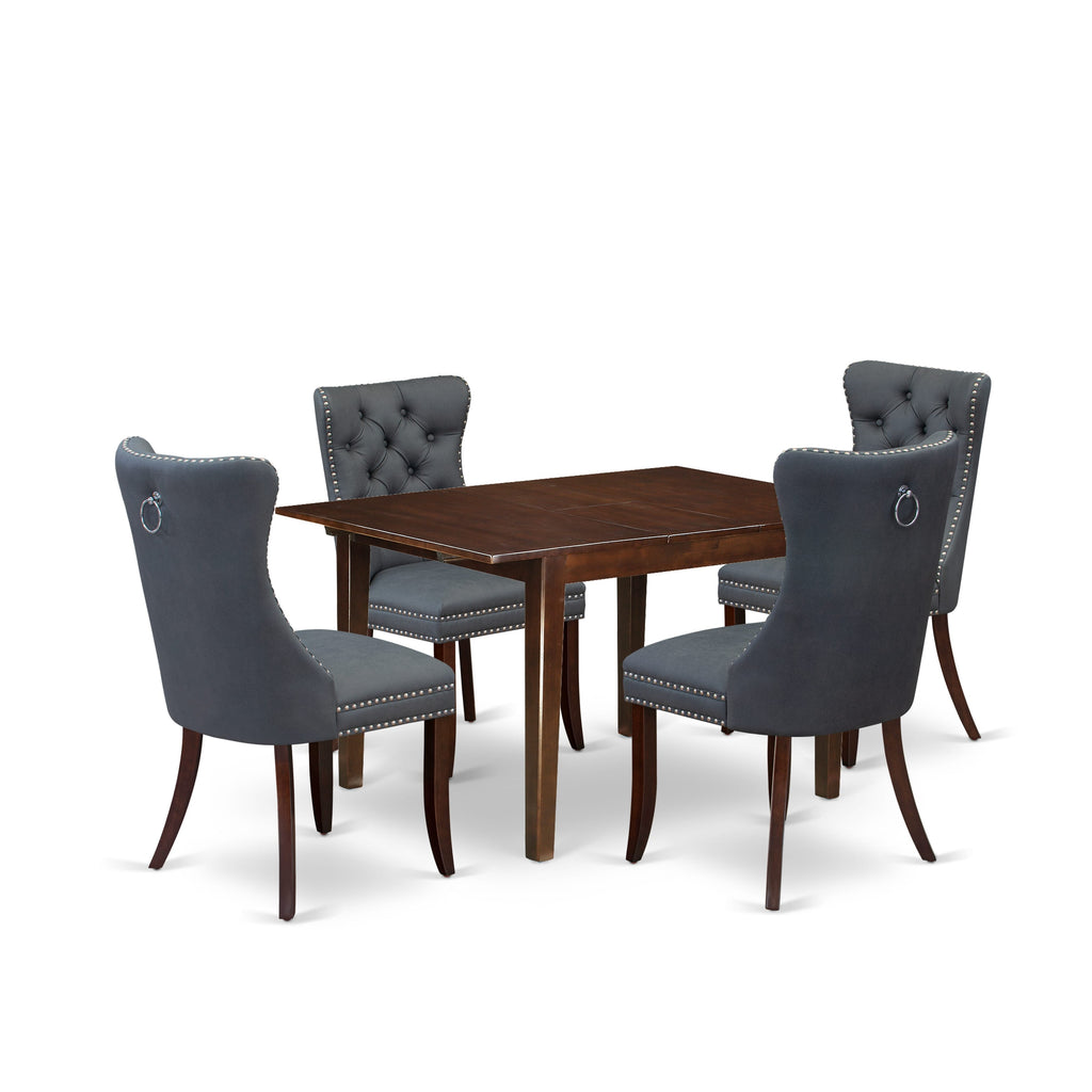 East West Furniture MLDA5-MAH-13 5 Piece Kitchen Set Consists of a Rectangle Dining Table with Removable leaf and 4 Upholstered Chairs, 36x54 Inch, Mahogany