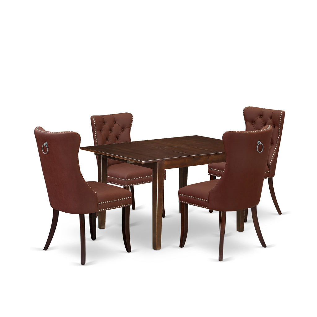 East West Furniture MLDA5-MAH-26 5 Piece Kitchen Table Set Includes a Rectangle Dining Table with Removable leaf and 4 Upholstered Chairs, 36x54 Inch, Mahogany