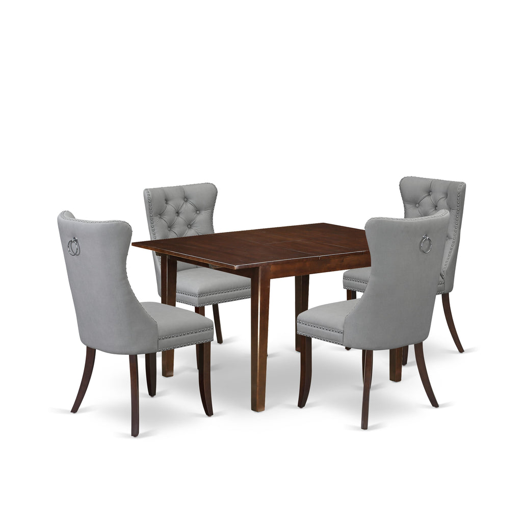 East West Furniture MLDA5-MAH-27 5 Piece Dining Table Set Includes a Rectangle Wooden Table with Removable leaf and 4 Upholstered Chairs, 36x54 Inch, Mahogany