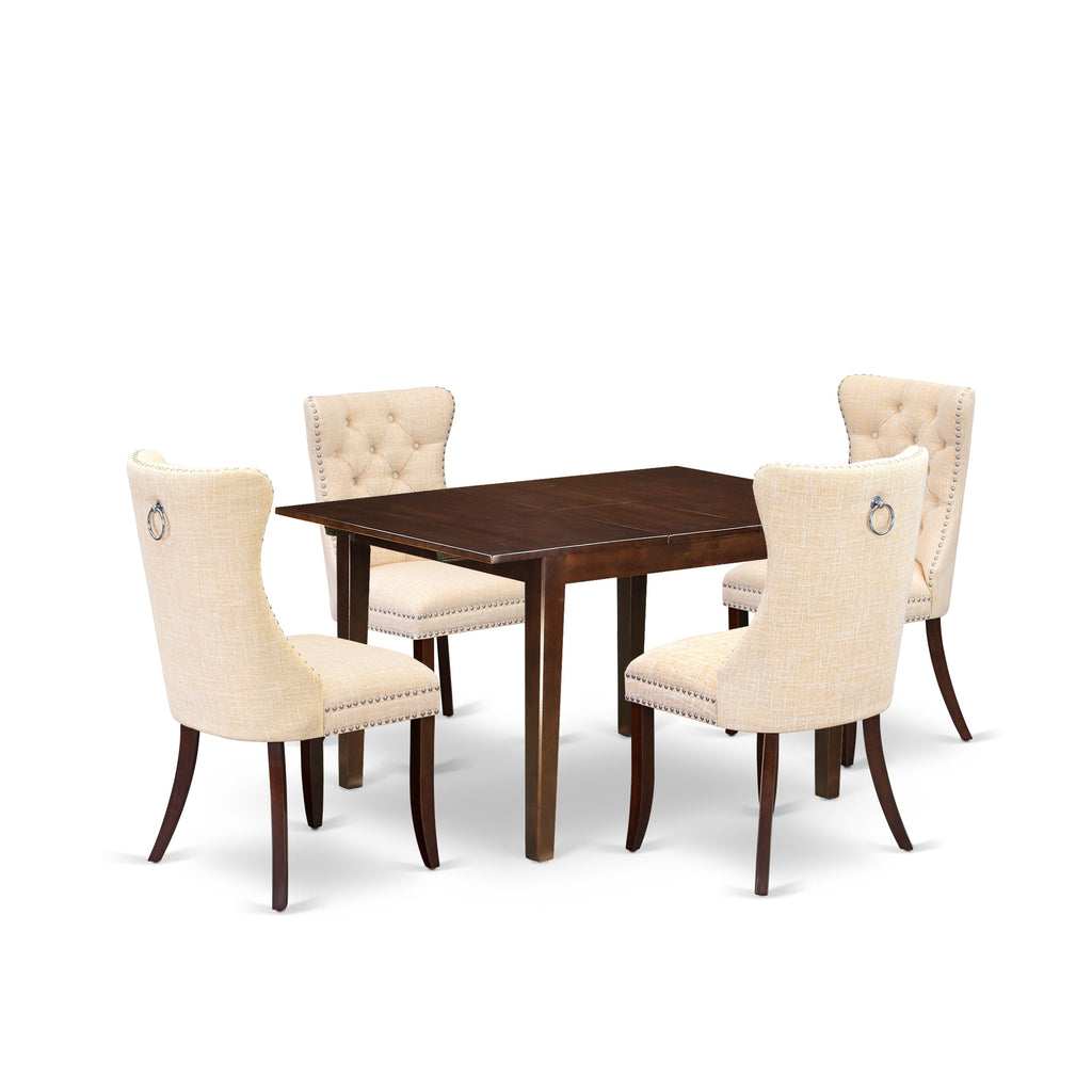 East West Furniture MLDA5-MAH-32 5 Piece Kitchen Table Set Consists of a Rectangle Dining Table with Removable leaf and 4 Padded Chairs, 36x54 Inch, Mahogany