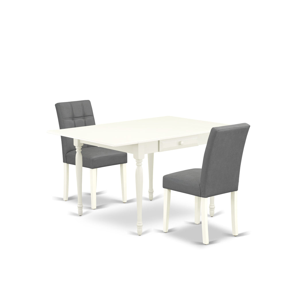 East West Furniture MZAS3-LWH-41 3 Piece Kitchen Table Set consists A Mid-Century Dining Table and 8 Platinum Gray Faux Leather Modern Chairs with Stylish Back- Linen White Finish