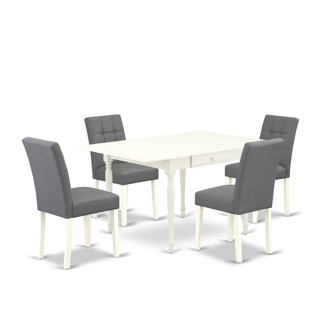 East West Furniture MZAS5-LWH-41 5 Piece Dinner Table Set contain A Mid-Century Kitchen Table and 4 Platinum Gray Faux Leather Wood Chairs with Stylish Back- Linen White Finish