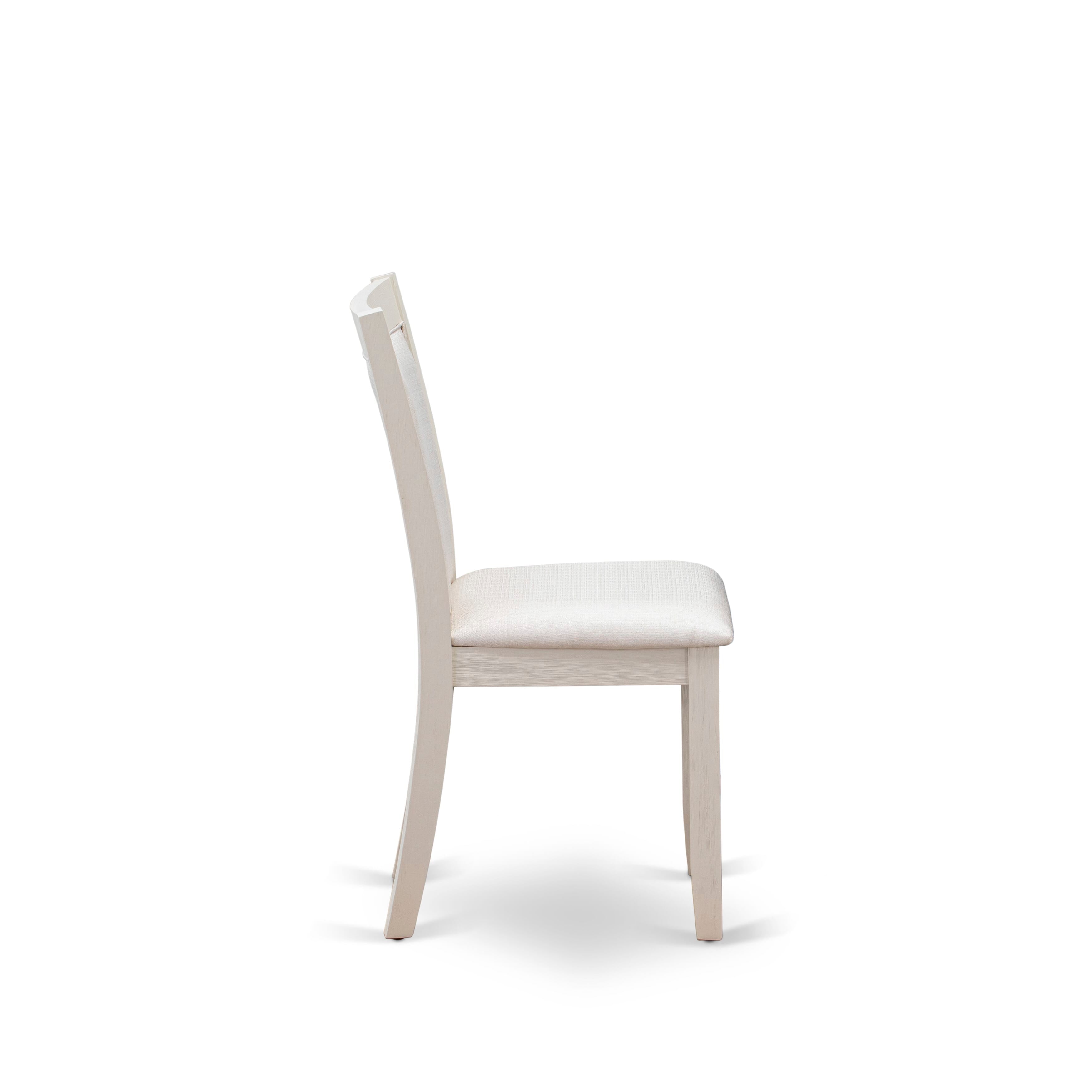 East West Furniture V026MZ001-6 6-Piece Table Set Contains a Dining Room Table - 4 Cream Linen Fabric Dining Chairs with Stylish Back and a Wood Bench - Wire Brushed linen white Finish