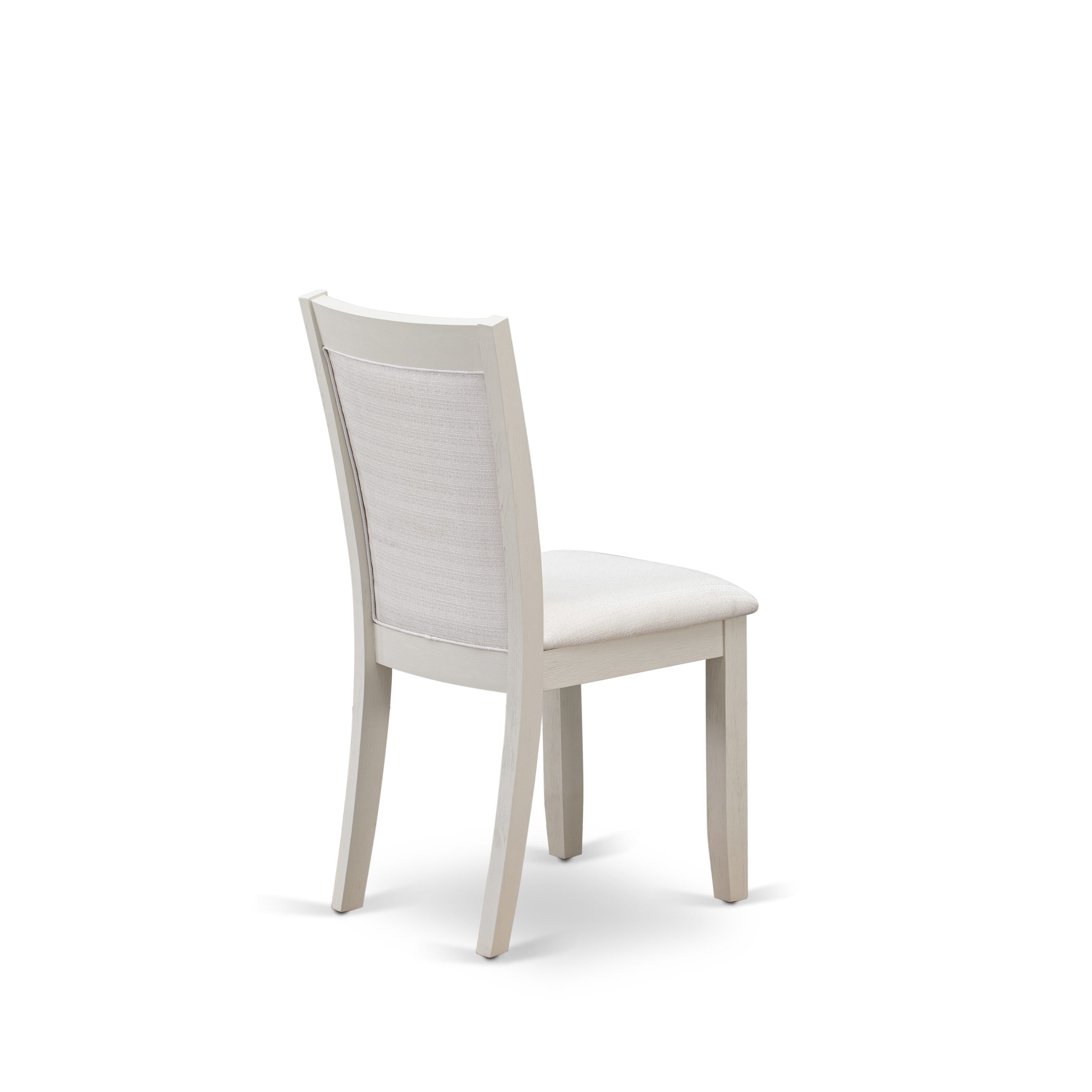 East West Furniture X027MZ001-9 9-Pc Dining Room Set Includes a Dining Table and 8 Cream Linen Fabric Upholstered Chairs with Stylish Back - Wire Brushed linen white Finish
