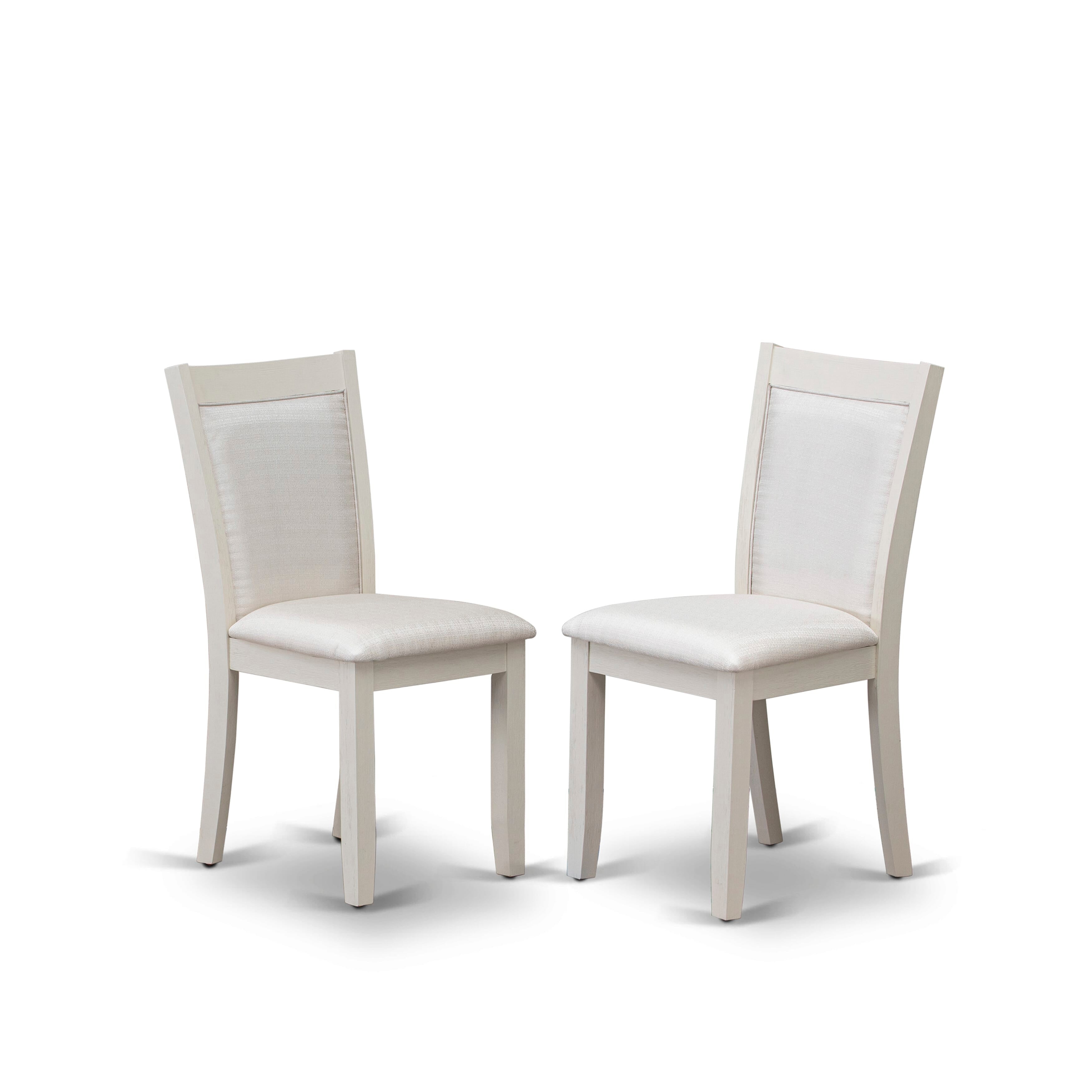 East West Furniture X026MZ001-7 7-Piece Dining Set Contains a Dining Table and 6 Cream Linen Fabric Upholstered Chairs with Stylish Back - Wire Brushed linen white Finish