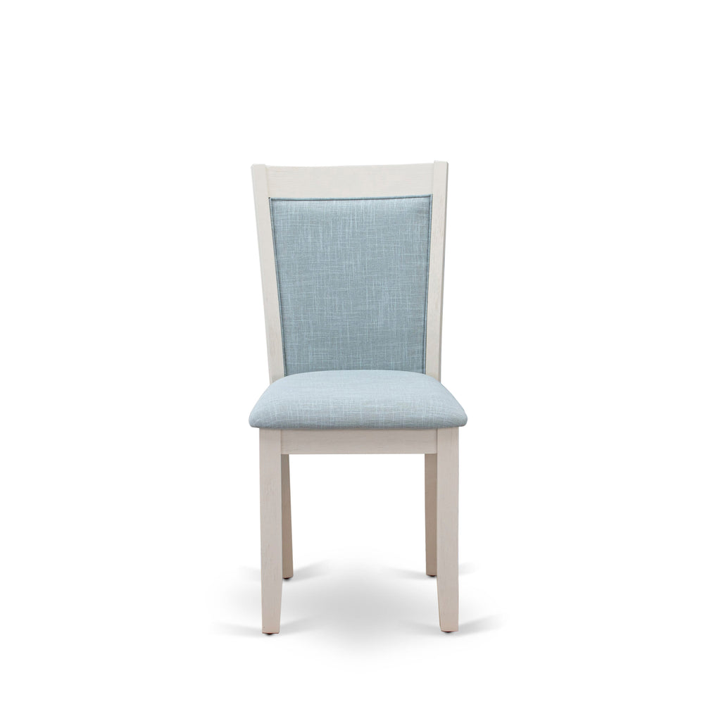 East West Furniture V026MZ015-7 7 Piece Modern Dining Table Set Consist of a Rectangle Wooden Table with V-Legs and 6 Baby Blue Linen Fabric Parson Dining Chairs