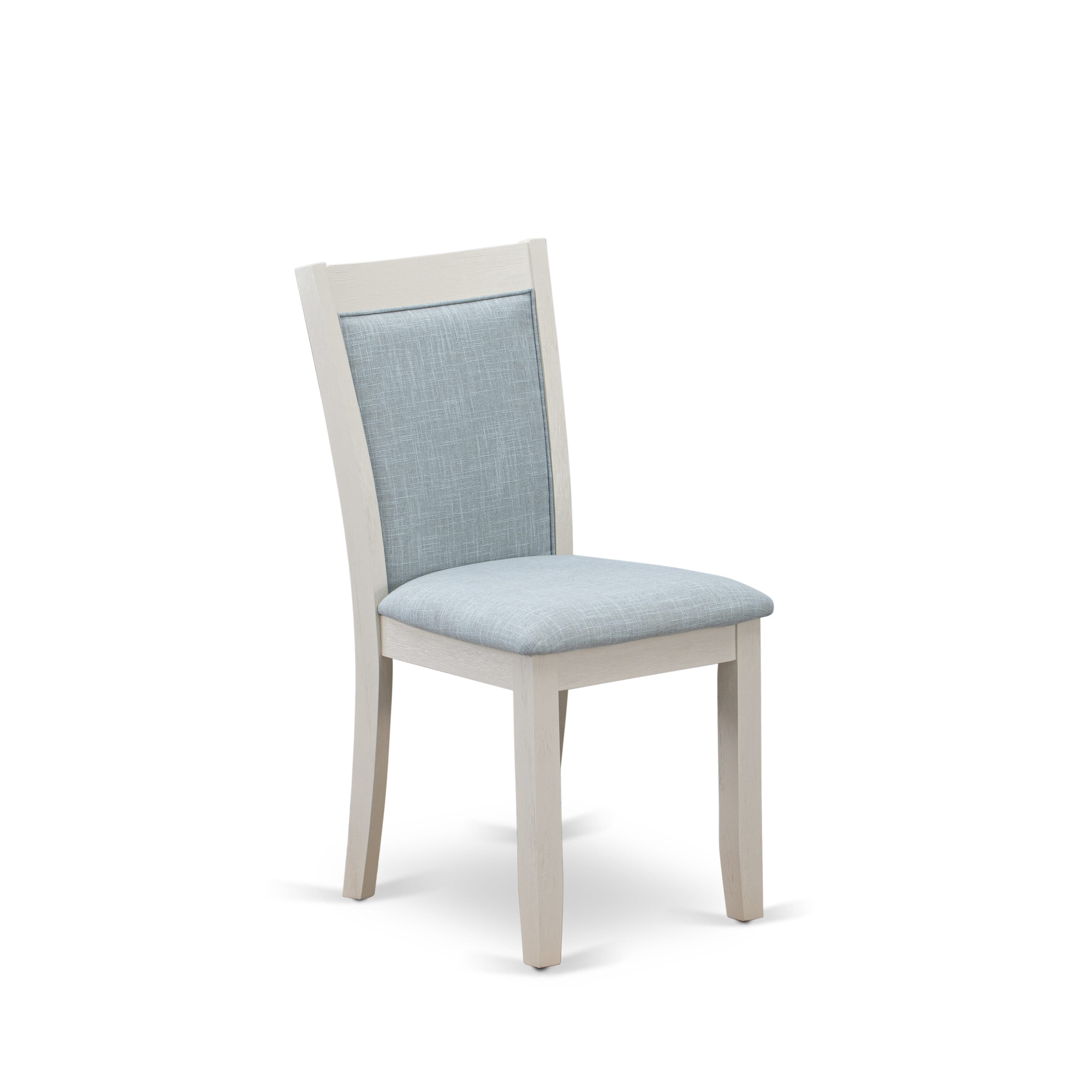 East West Furniture X026MZ015-6 6-Piece Dining Room Table Set Contains a Dining Table - 4 Baby Blue Linen Fabric Dining Chairs with Stylish Back and a Kitchen Bench - Wire Brushed linen white Finish