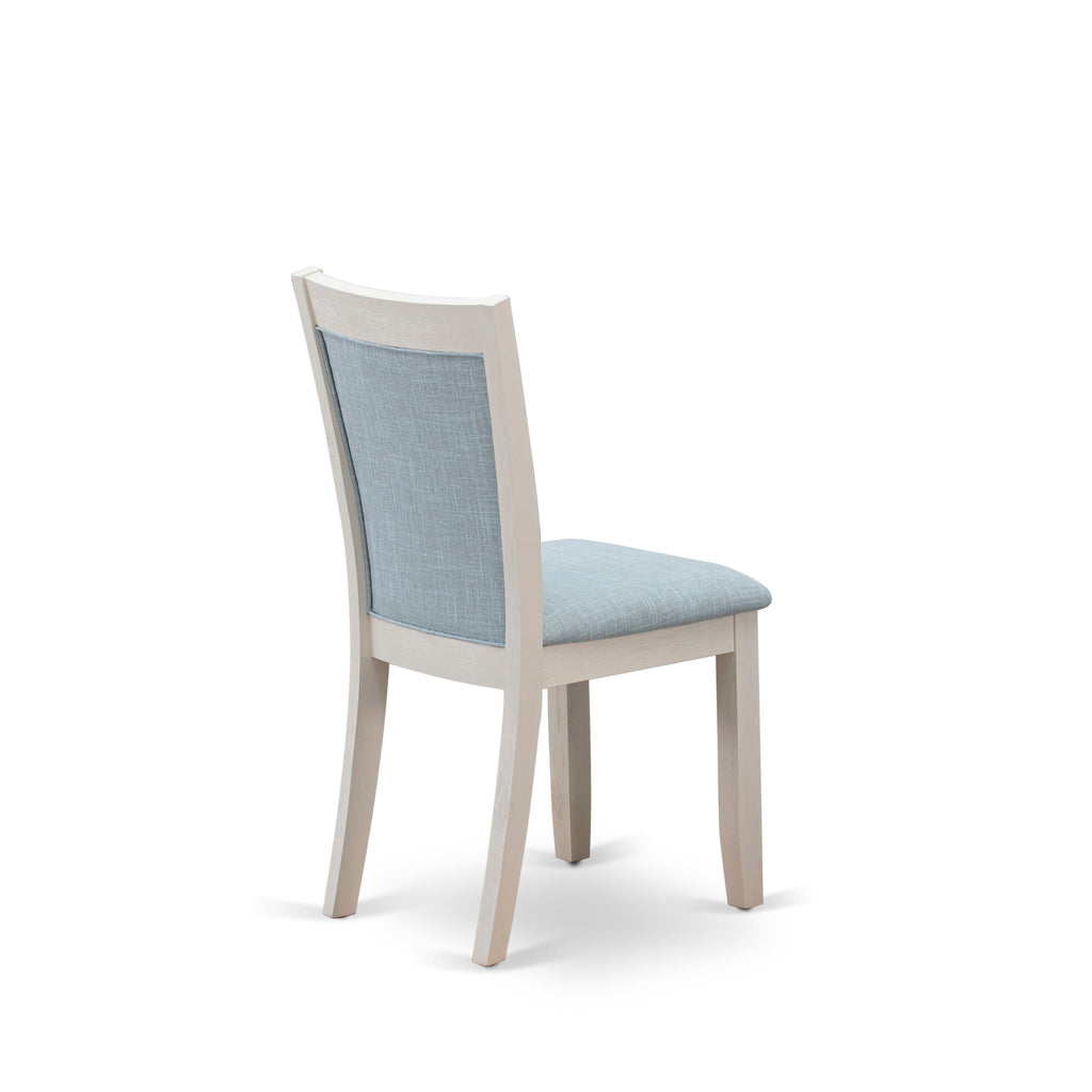 East West Furniture V026MZ015-7 7 Piece Modern Dining Table Set Consist of a Rectangle Wooden Table with V-Legs and 6 Baby Blue Linen Fabric Parson Dining Chairs