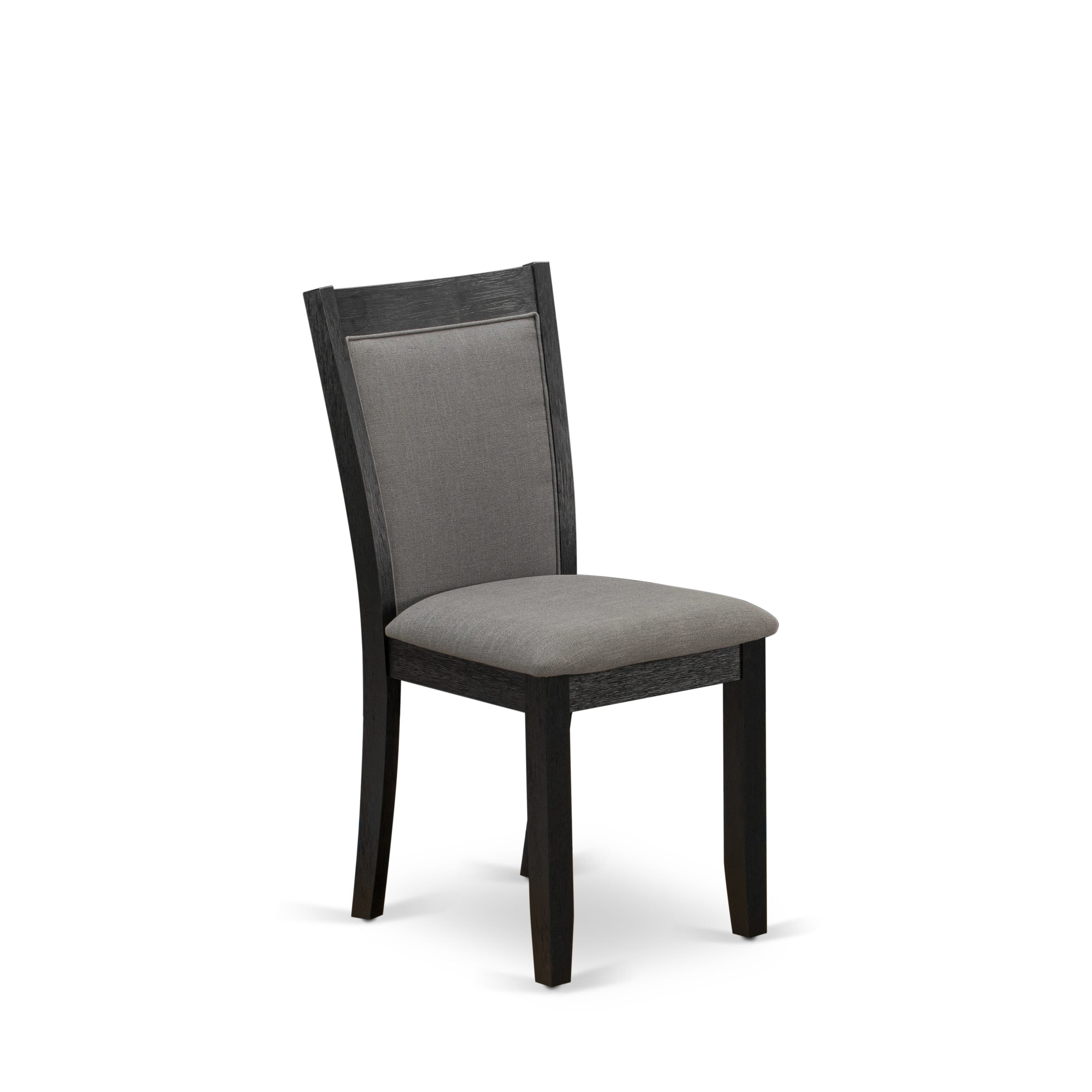 East West Furniture V626MZ650-6 6 Piece Dining Set - A linen white Top Wooden Table with Dining Room Bench and 4 Dark Gotham Grey Linen Fabric Upholstered Dinning Chairs - Wire Brushed Black Finish