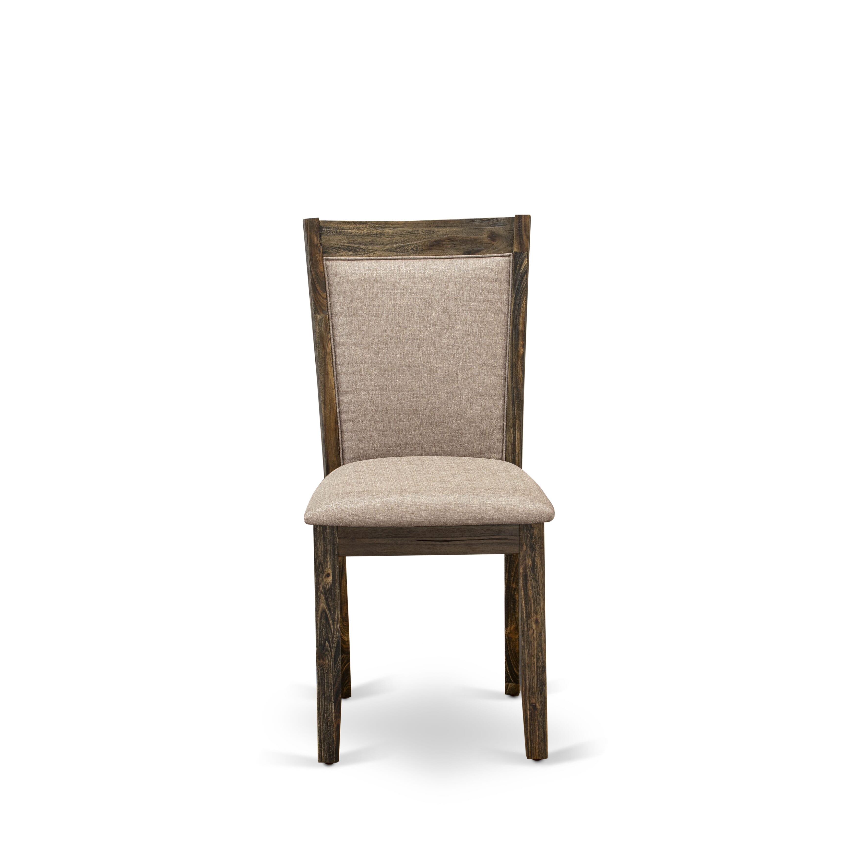 East West Furniture V726MZ716-6 6 Piece Modern Dining Set- A linen white Top Dinning Table in Trestle Base with Wood Bench and 4 Dark Khaki Linen Fabric Dining Chairs - Distressed Jacobean Finish