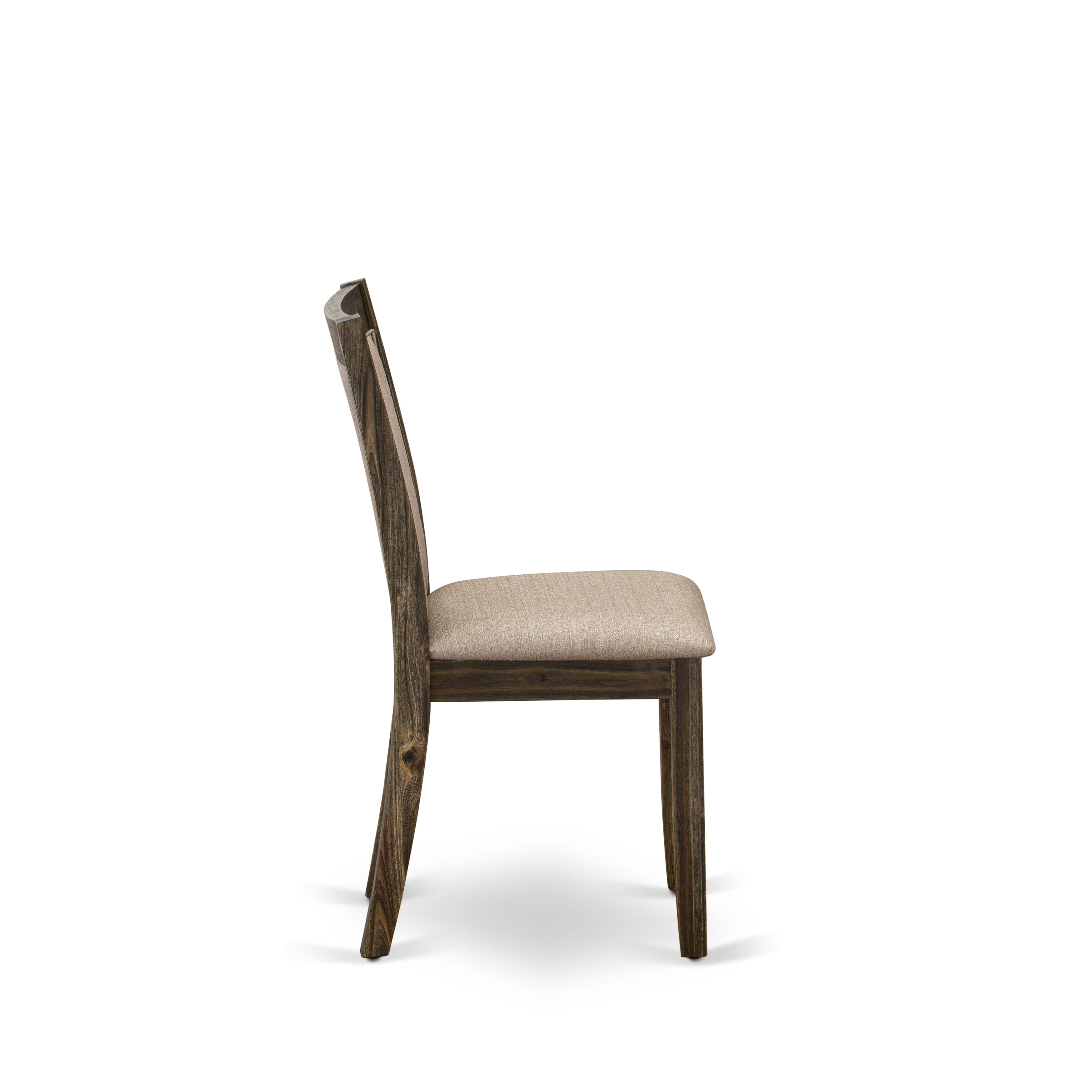 East West Furniture V726MZ716-5 5 Piece Modern Rustic Dining Table Set - A linen white Top Dining Table with Trestle Base and 4 Dark Khaki Linen Fabric Dining Chairs - Distressed Jacobean Finish