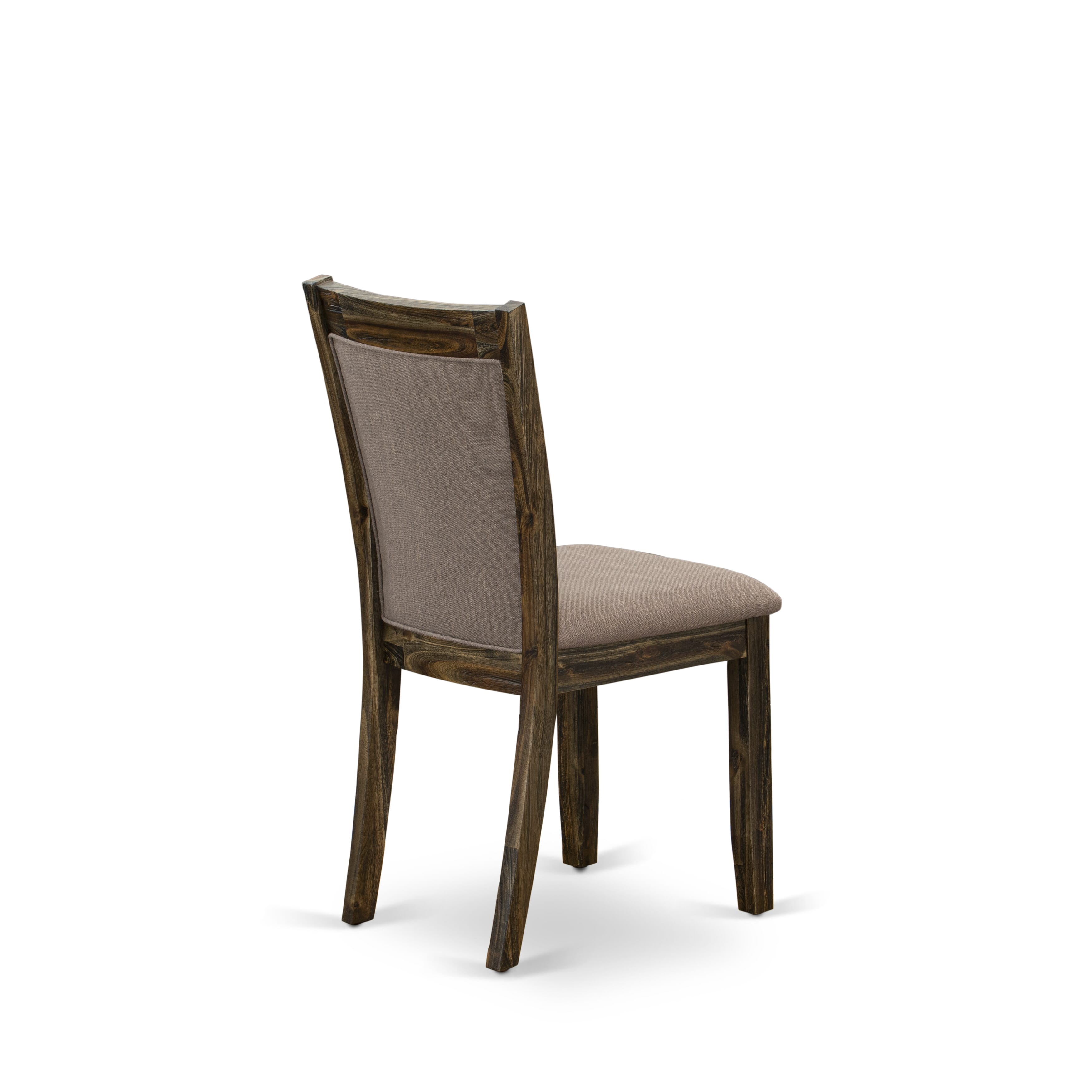 East West Furniture X727MZ748-5 5 Piece Contemporary Dinette Set - A linen white Top Mid Century Dining Table with Trestle Base and 4 Coffee Linen Fabric Parson Chairs - Distressed Jacobean Finish