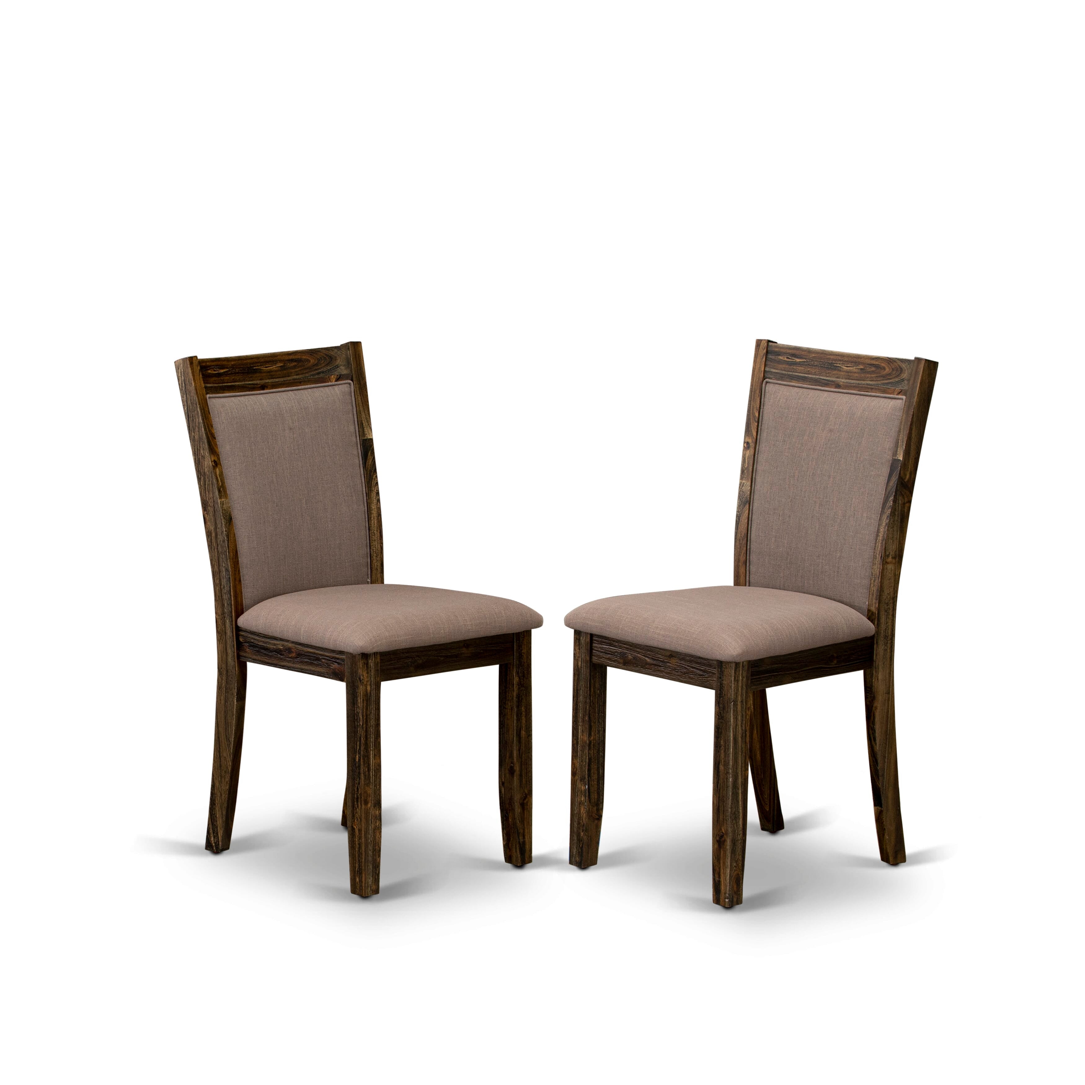 East West Furniture X727MZ748-9 9 Piece Innovative Dining Set - A linen white Top Rustic Kitchen Table with Trestle Base and 8 Coffee Linen Fabric Wood Dining Chairs - Distressed Jacobean Finish