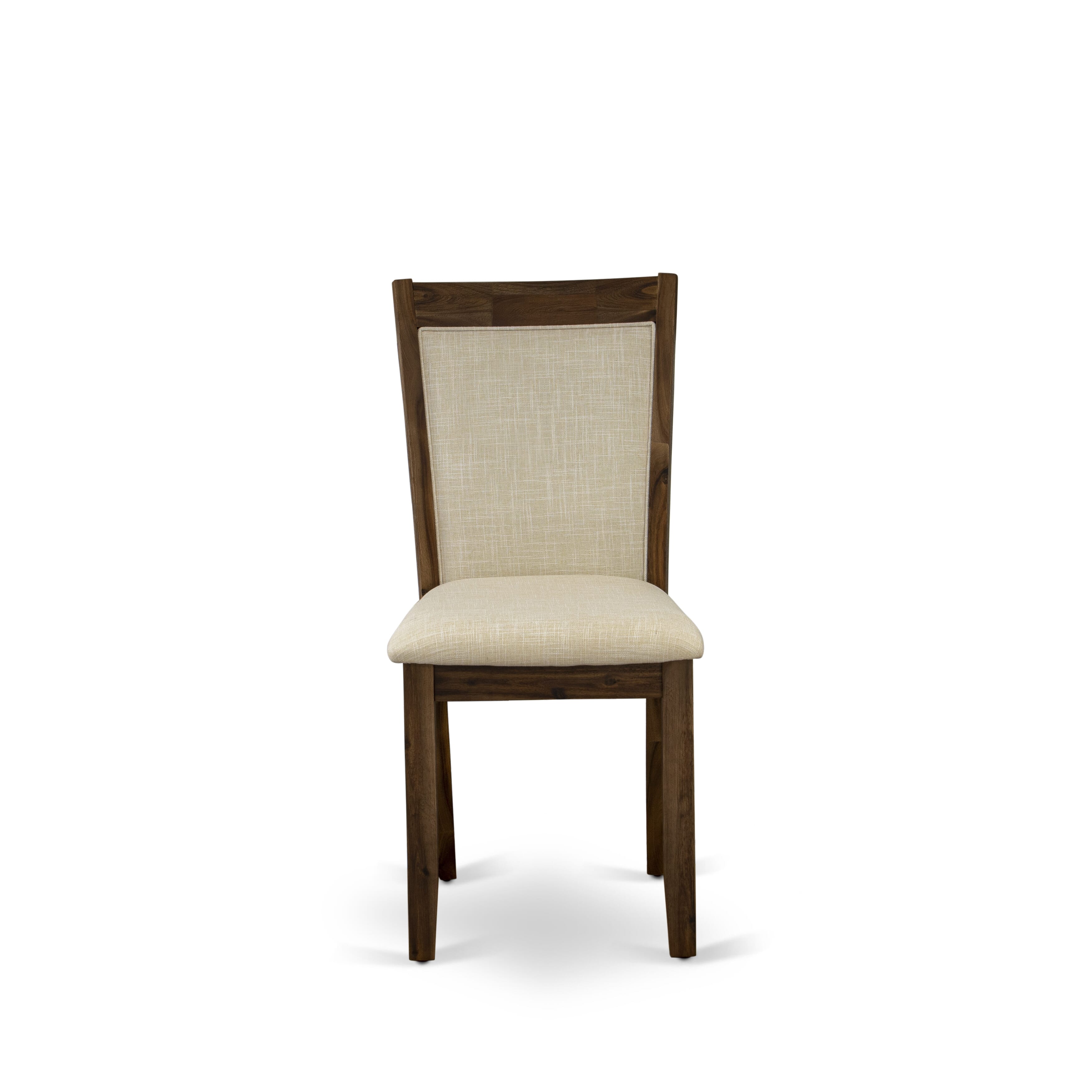Monza Wooden Dining Chair with Sand Blasting Antique Walnut Finished Leg - Light Beige Color