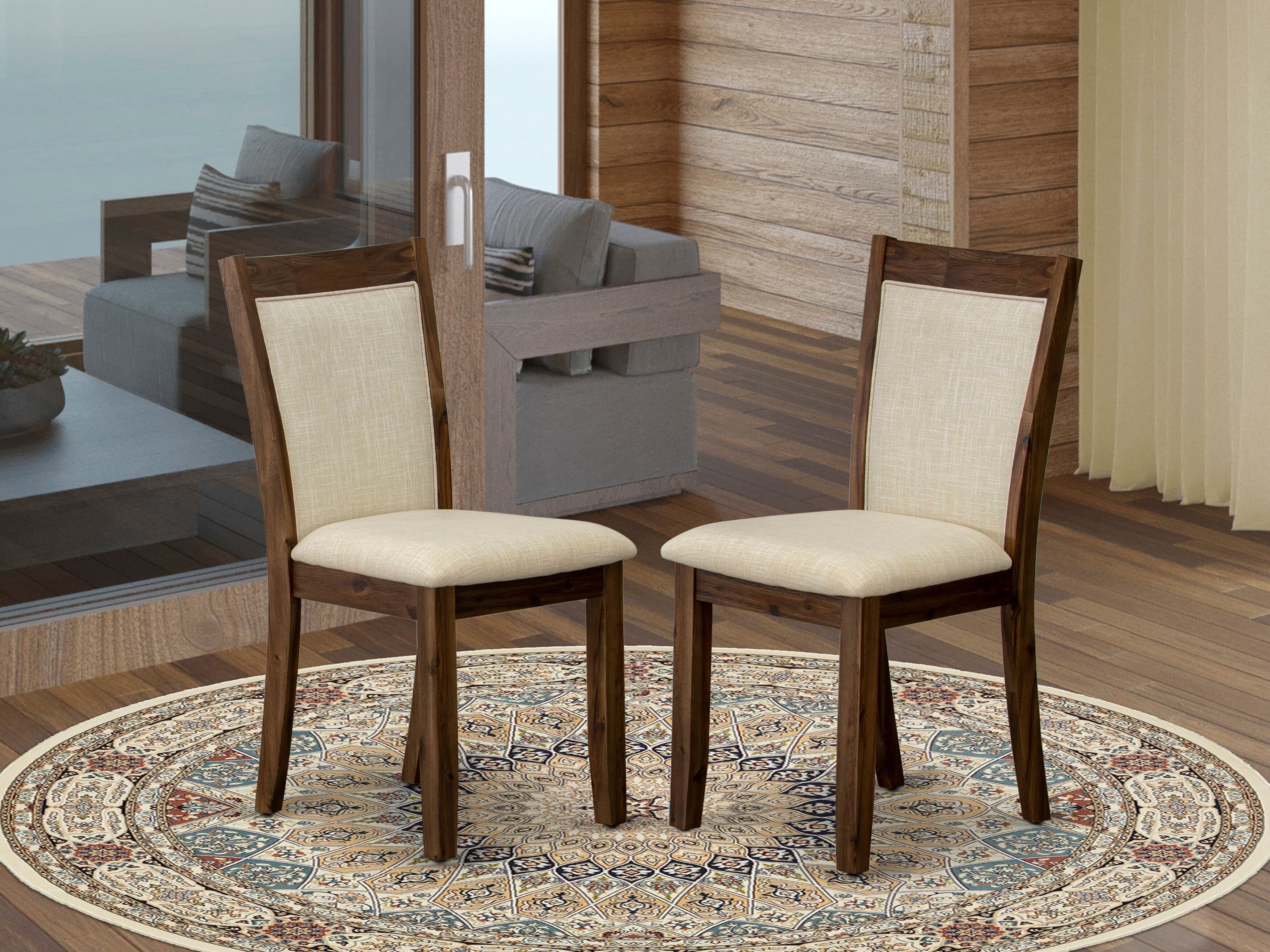 Monza Wooden Dining Chair with Sand Blasting Antique Walnut Finished Leg - Light Beige Color