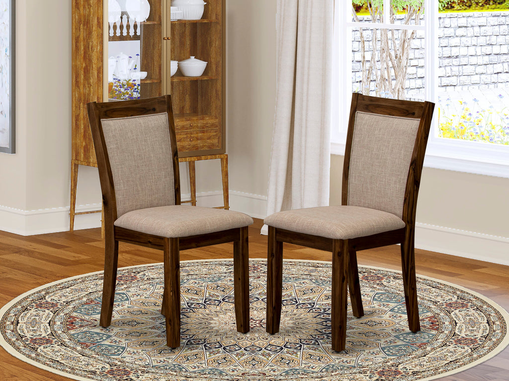 Luxe by East West Furniture I8MZ7-40N-04 7-Pc Kitchen Set consists of a Pedestal Breakfast Table and 6 Light Tan Linen Fabric Padded Chairs with Padded Back - Antique Walnut