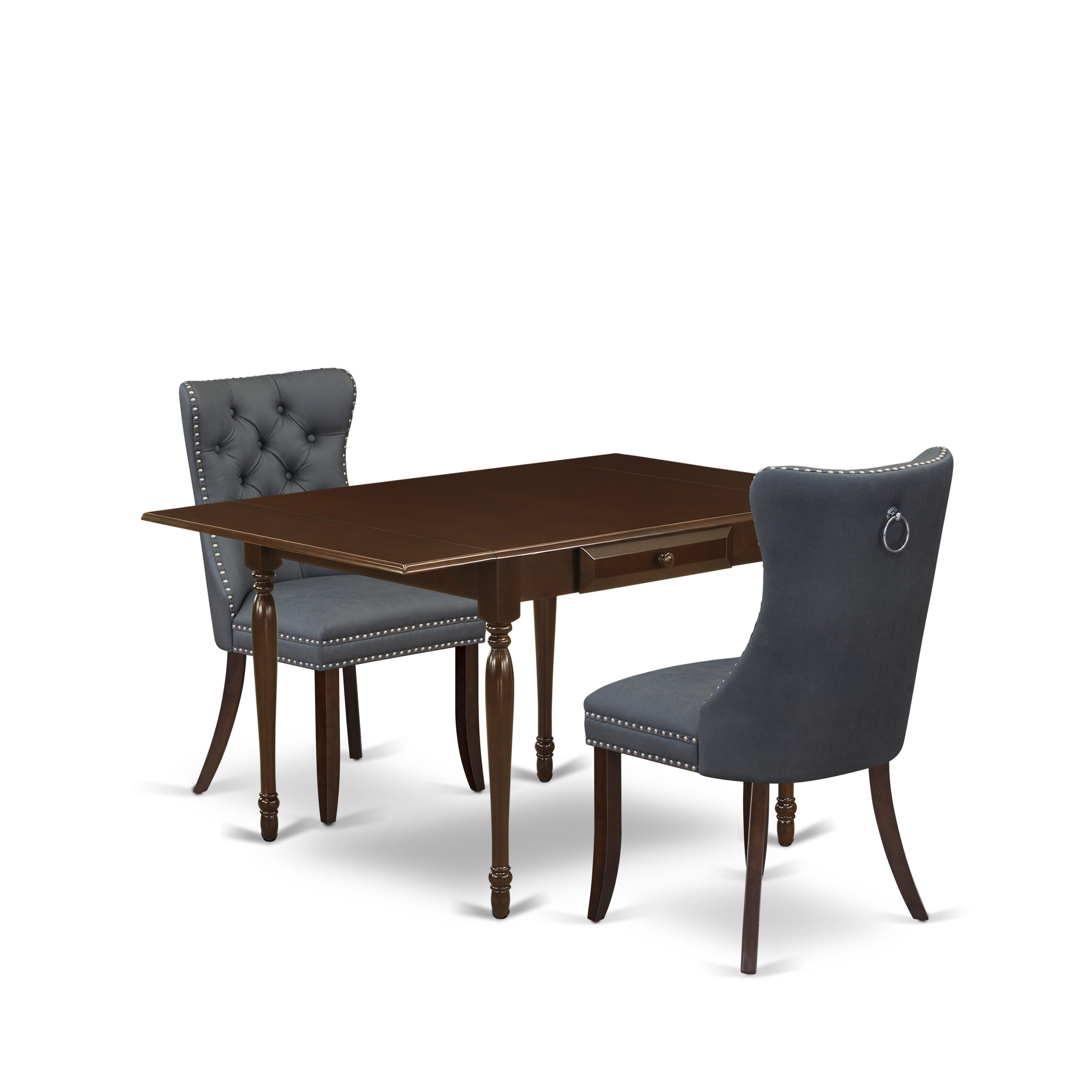East West Furniture MZDA3-MAH-13 3 Piece Kitchen Table Set Consists of a Rectangle Dining Table with Dropleaf and 2 Upholstered Chairs, 36x54 Inch, Mahogany