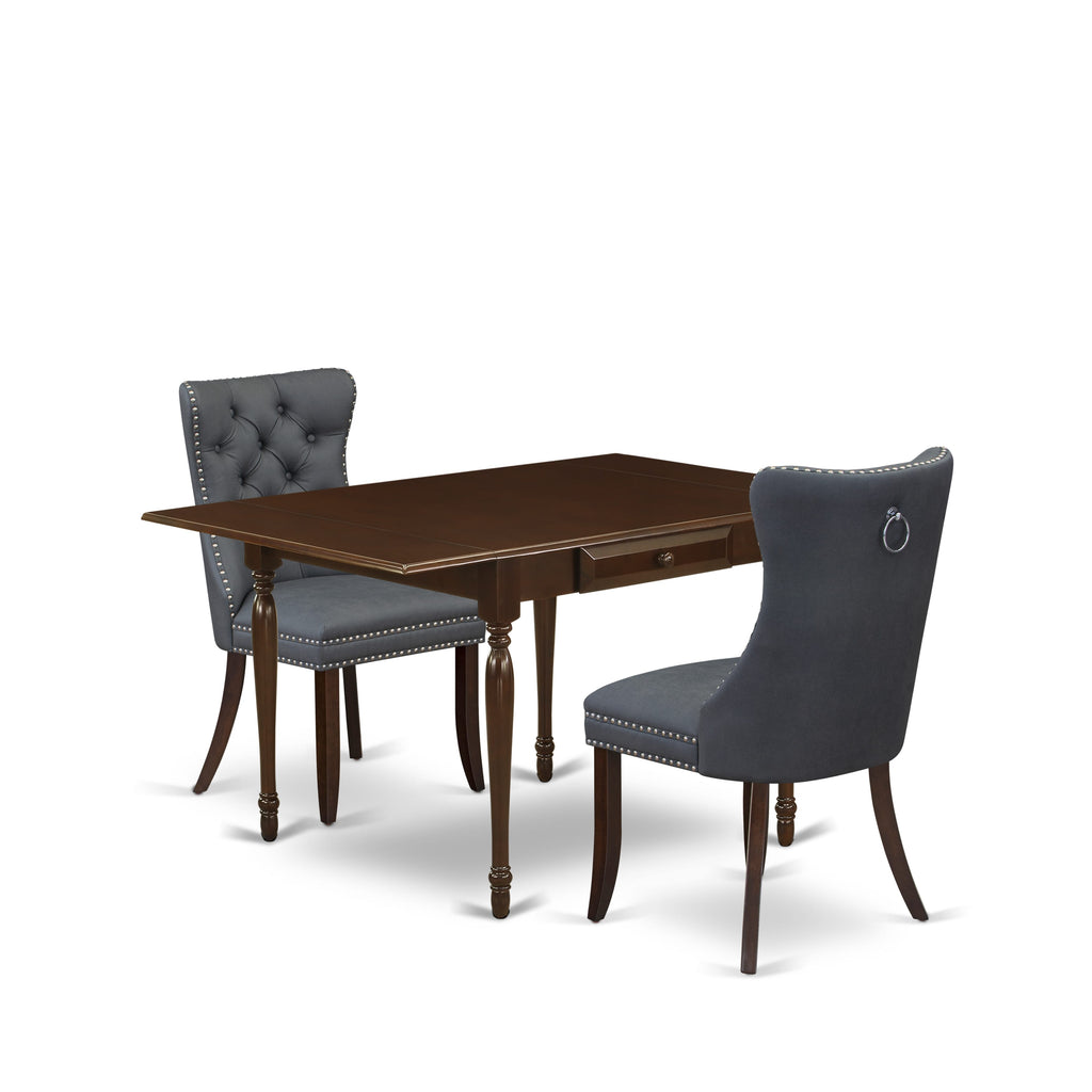 East West Furniture MZDA3-MAH-13 3 Piece Kitchen Table Set Consists of a Rectangle Dining Table with Dropleaf and 2 Upholstered Chairs, 36x54 Inch, Mahogany