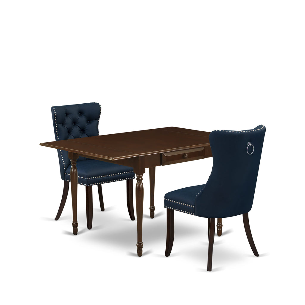 East West Furniture MZDA3-MAH-29 3 Piece Dining Set Consists of a Rectangle Kitchen Table with Dropleaf and 2 Padded Chairs, 36x54 Inch, Mahogany