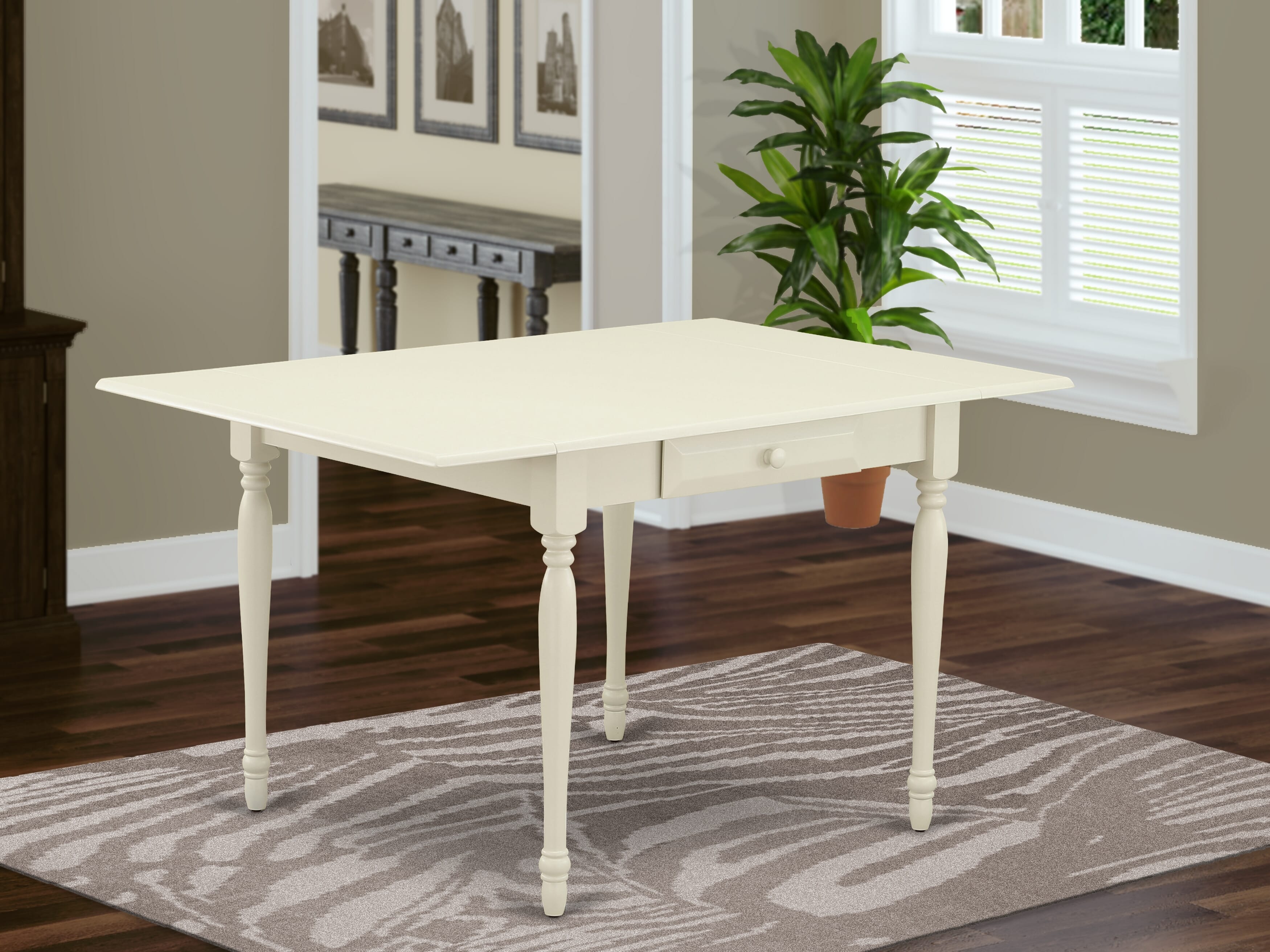 East West Furniture 1MZAB3-LWH-64 3Pc Dining Table Set for 2 Includes a Small Dining Table and 2 Parsons Chairs with White Color PU Leather, Drop Leaf Table with Full Back Chairs, Linen White Finish