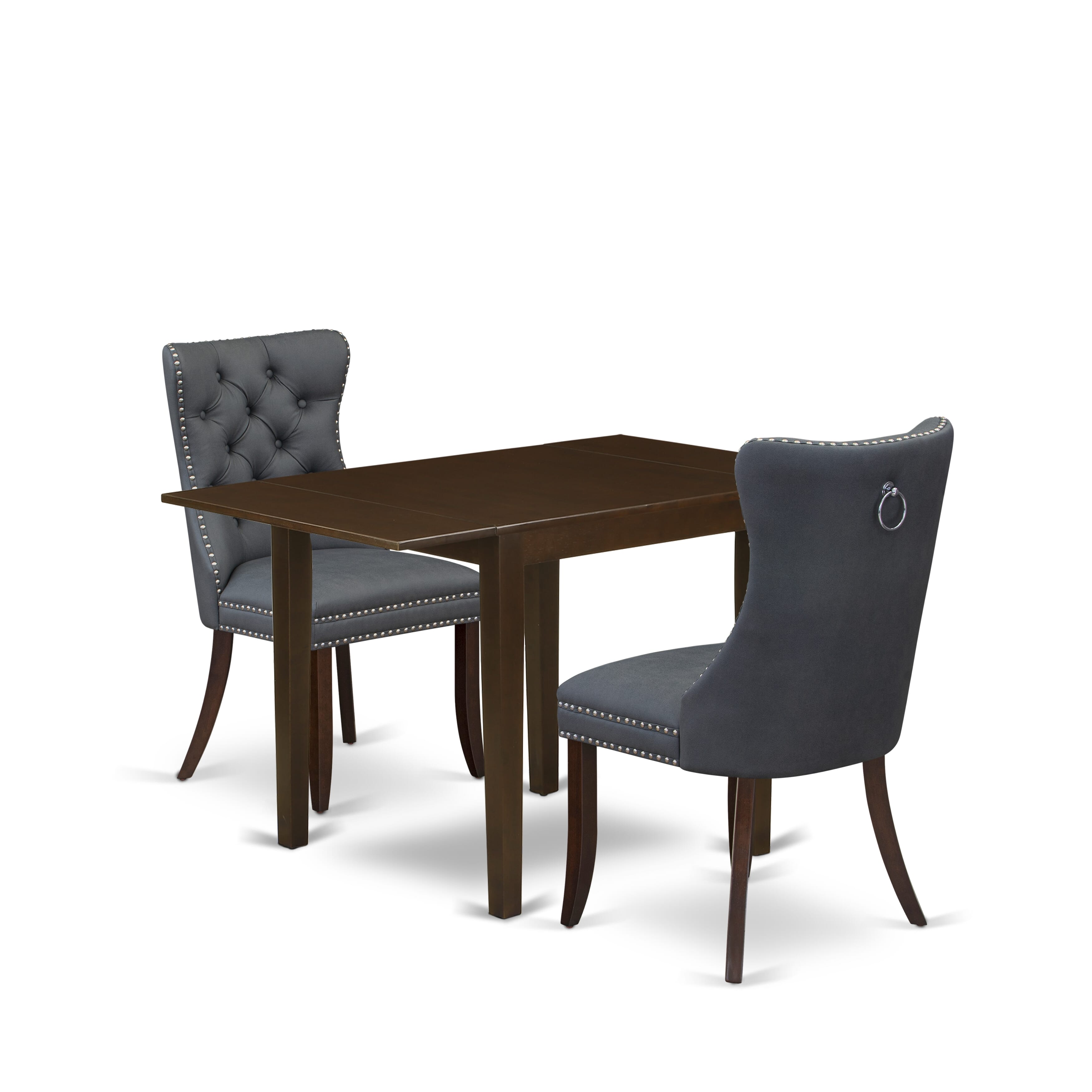 East West Furniture NDDA3-MAH-13 3 Piece Dining Table Set Includes a Rectangle Kitchen Table with Dropleaf and 2 Upholstered Chairs, 30x48 Inch, Mahogany