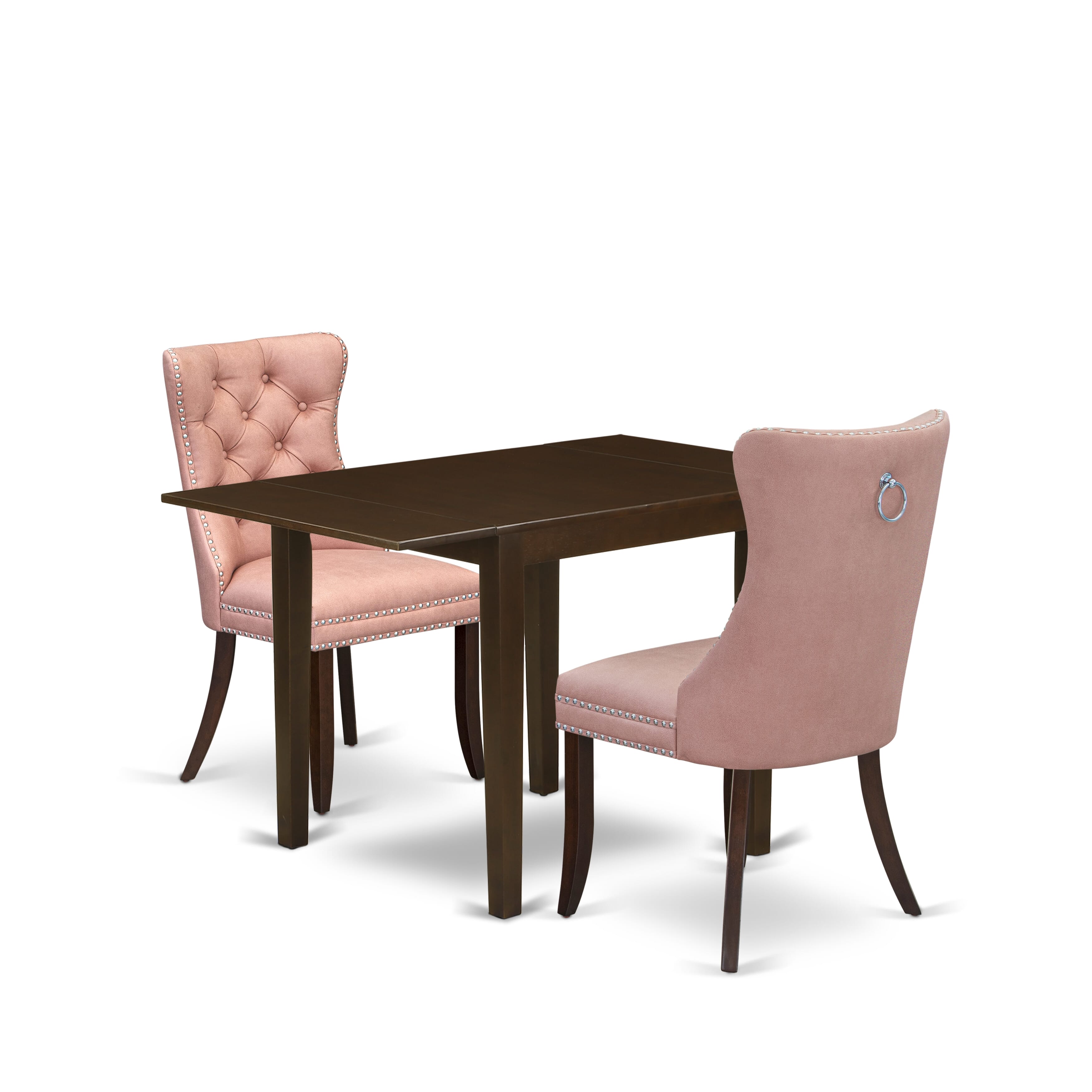 East West Furniture NDDA3-MAH-23 3 Piece Kitchen Set Includes a Rectangle Dining Table with Dropleaf and 2 Upholstered Parson Chairs, 30x48 Inch, Mahogany