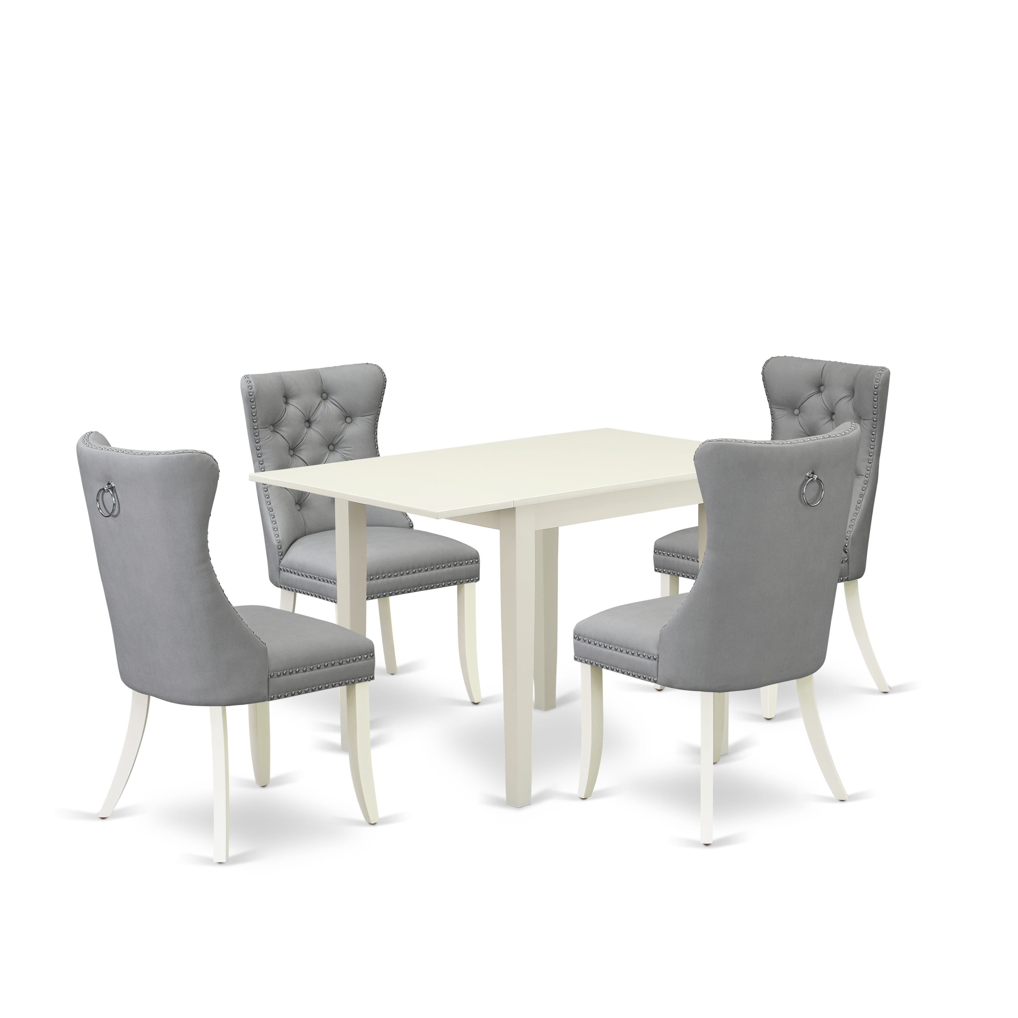 East West Furniture NDDA5-LWH-27 5 Piece Kitchen Set Consists of a Rectangle Dining Table with Dropleaf and 4 Upholstered Parson Chairs, 30x48 Inch, linen white