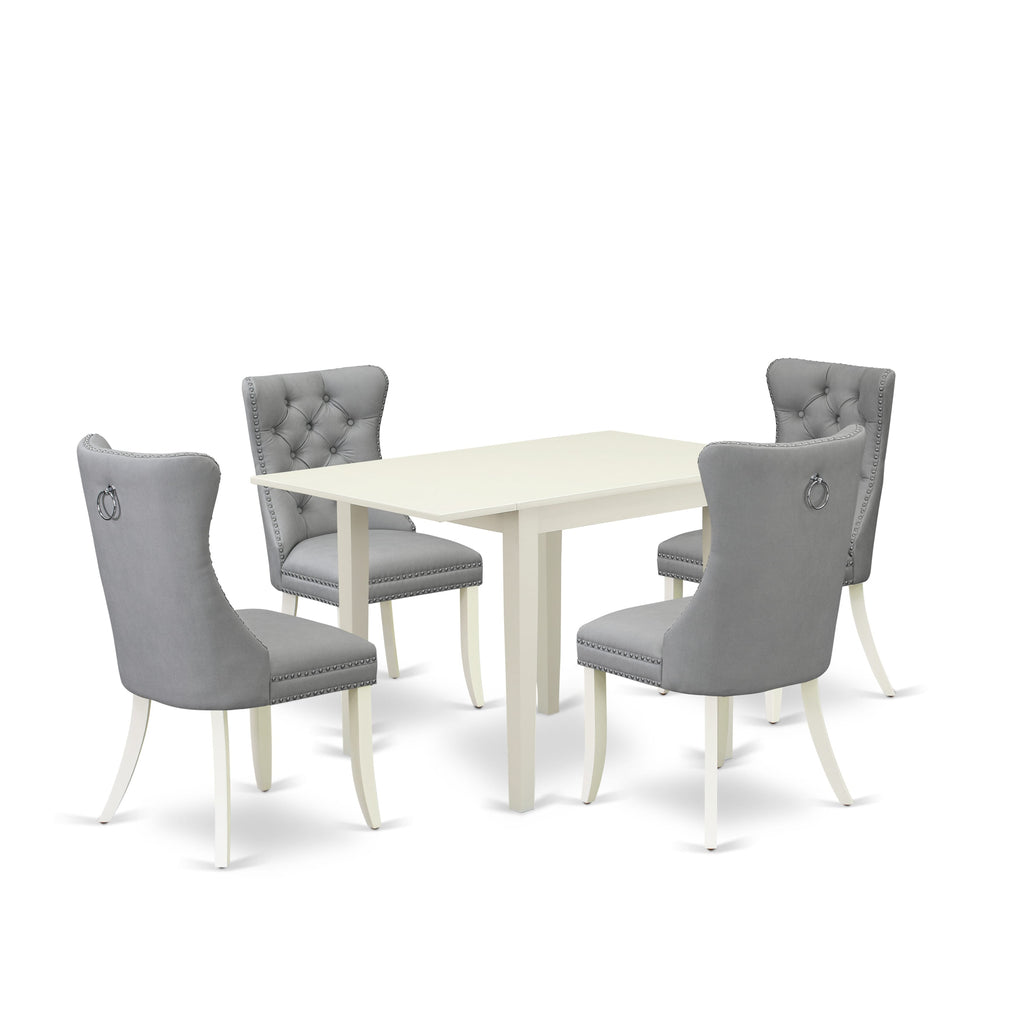 East West Furniture NDDA5-LWH-27 5 Piece Kitchen Set Consists of a Rectangle Dining Table with Dropleaf and 4 Upholstered Parson Chairs, 30x48 Inch, linen white