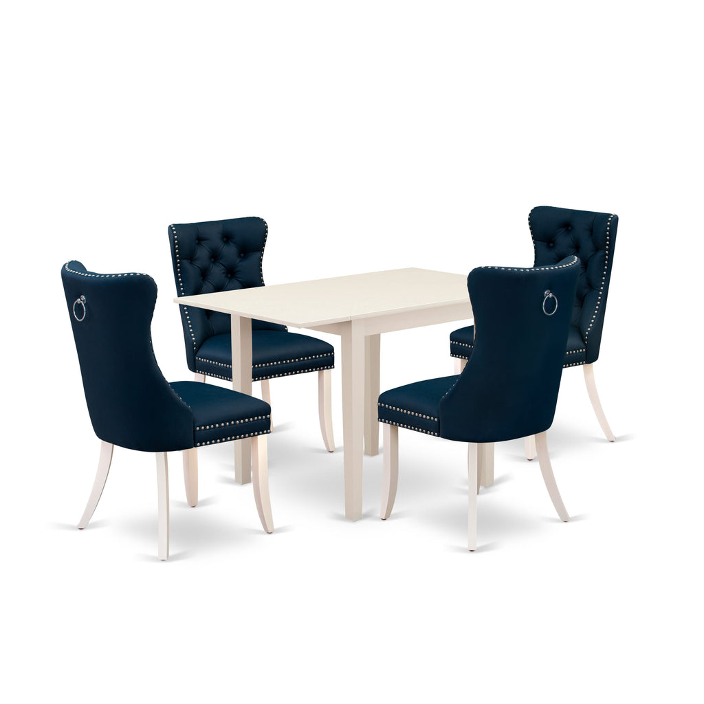 East West Furniture NDDA5-LWH-29 5 Piece Modern Dining Table Set Includes a Rectangle Kitchen Table with Dropleaf and 4 Padded Chairs, 30x48 Inch, linen white