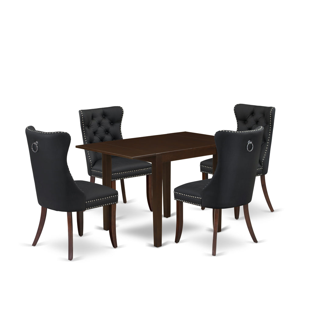 East West Furniture NDDA5-MAH-12 5 Piece Dining Set Consists of a Rectangle Kitchen Table with Dropleaf and 4 Upholstered Parson Chairs, 30x48 Inch, Mahogany