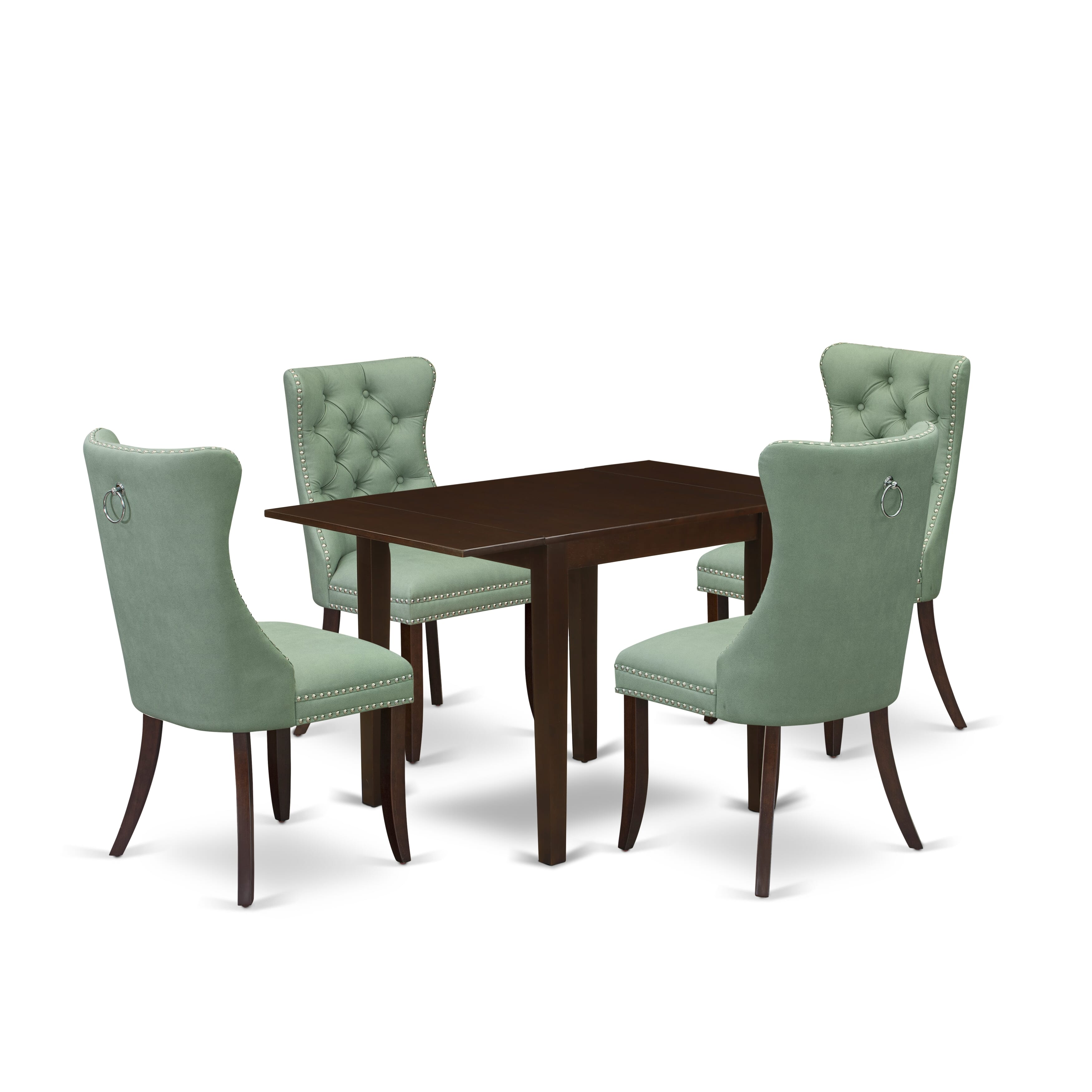 East West Furniture NDDA5-MAH-22 5 Piece Dining Set Consists of a Rectangle Kitchen Table with Dropleaf and 4 Upholstered Parson Chairs, 30x48 Inch, Mahogany