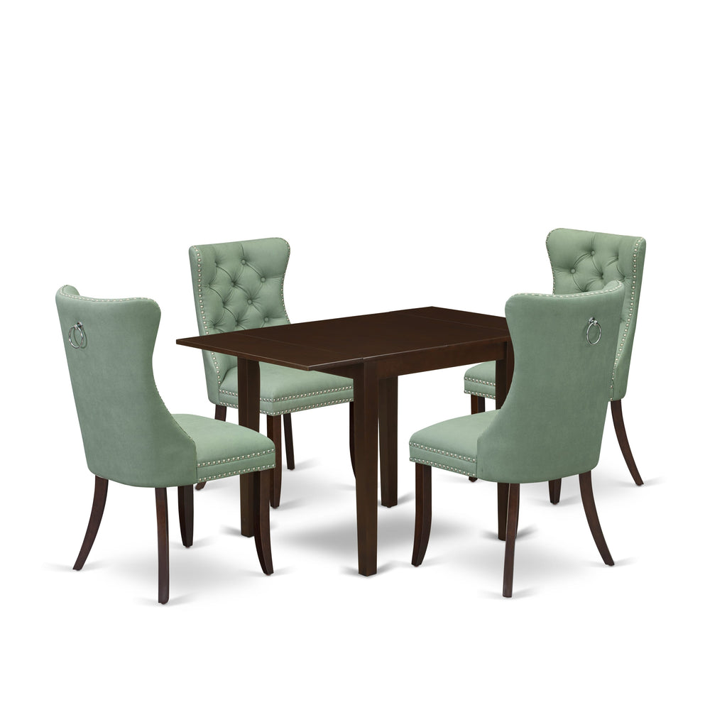 East West Furniture NDDA5-MAH-22 5 Piece Dining Set Consists of a Rectangle Kitchen Table with Dropleaf and 4 Upholstered Parson Chairs, 30x48 Inch, Mahogany