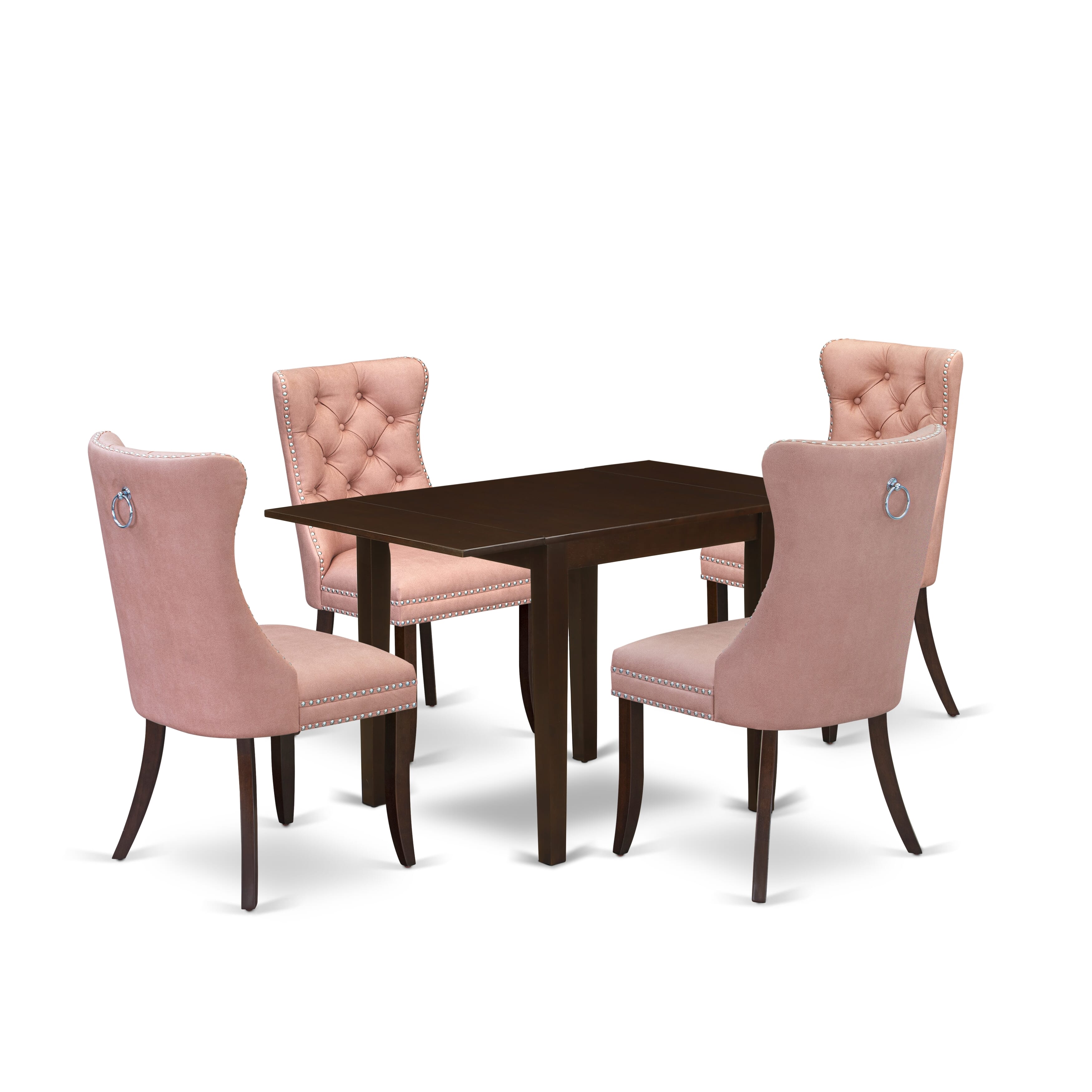 East West Furniture NDDA5-MAH-23 5 Piece Kitchen Set Includes a Rectangle Dining Table with Dropleaf and 4 Upholstered Parson Chairs, 30x48 Inch, Mahogany