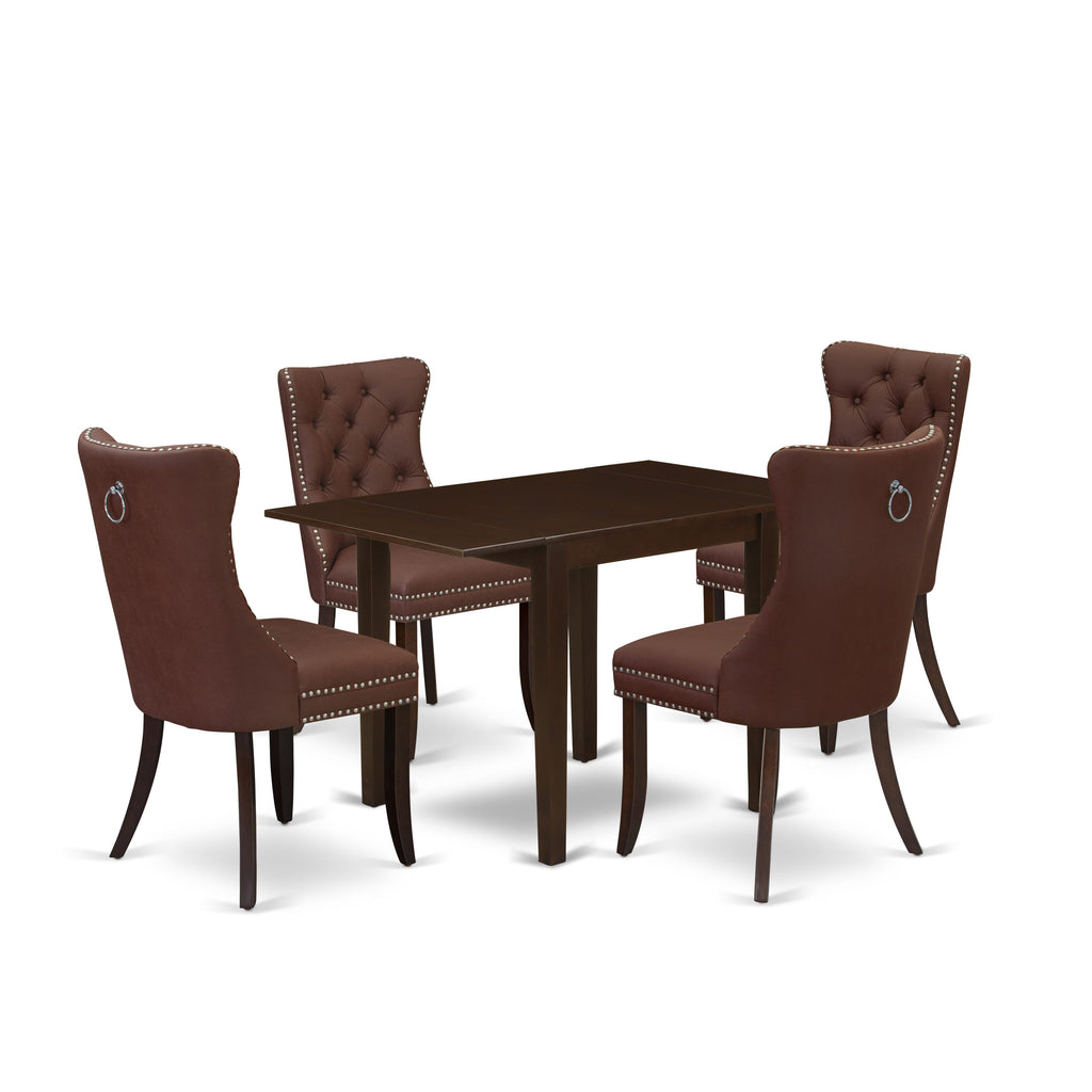 East West Furniture NDDA5-MAH-26 5 Piece Dining Table Set Consists of a Rectangle Kitchen Table with Dropleaf and 4 Upholstered Chairs, 30x48 Inch, Mahogany