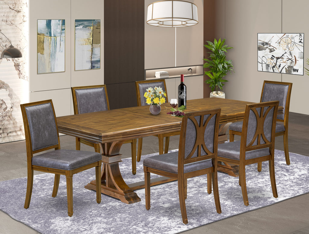 Luxe by East West Furniture NEAM7-AWA-34 7-piece Mid-Century Dining Table Set includes a Kitchen Table and 6 Dark Grey PU Leather Dinner Chairs with High Back - Antique Walnut Finish