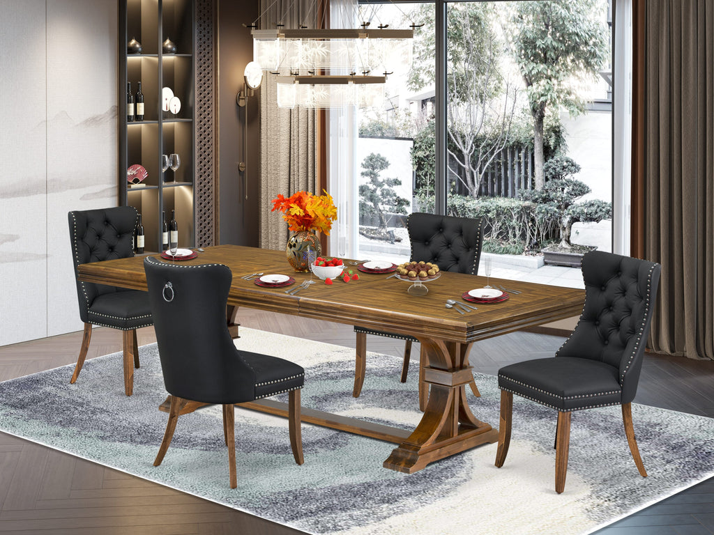 Luxe by East West Furniture NEDA5-AWA-12 5-piece Kitchen Table Set consists of a Modern Dining Table and 4 Dark Grey PU Leather Dining Chairs with Button tufted Back - Antique Walnut Finish