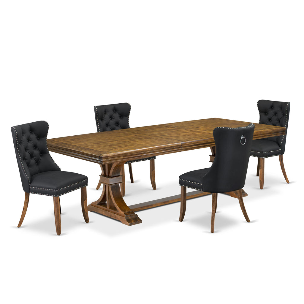 Luxe by East West Furniture NEDA5-AWA-12 5-piece Kitchen Table Set consists of a Modern Dining Table and 4 Dark Grey PU Leather Dining Chairs with Button tufted Back - Antique Walnut Finish