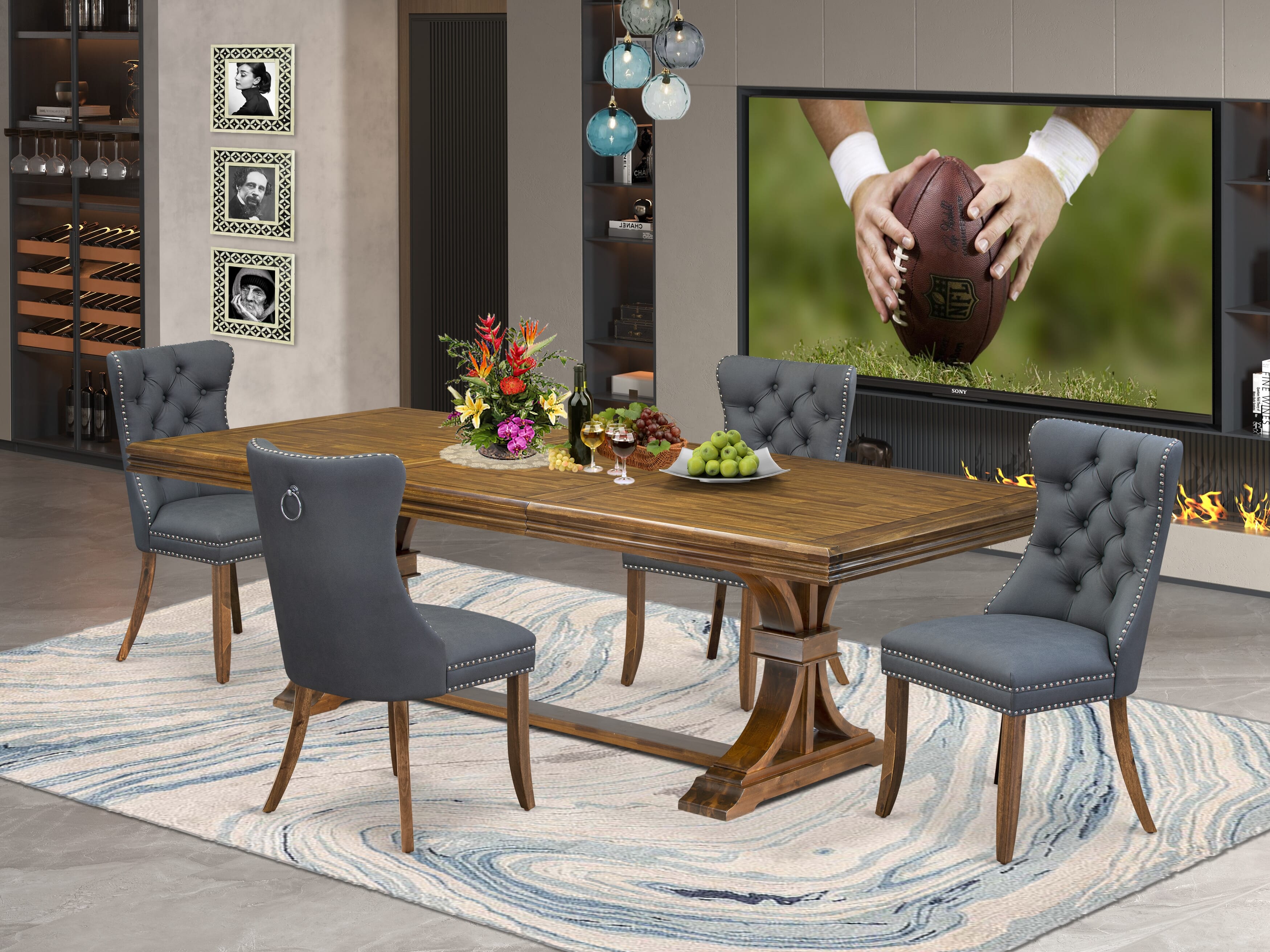 Luxe by East West Furniture NEDA5-AWA-13 5-piece Kitchen Table Set consists of a Modern Table and 4 Platinum Gray PU Leather Dining room Chairs with Button tufted Back - Antique Walnut Finish